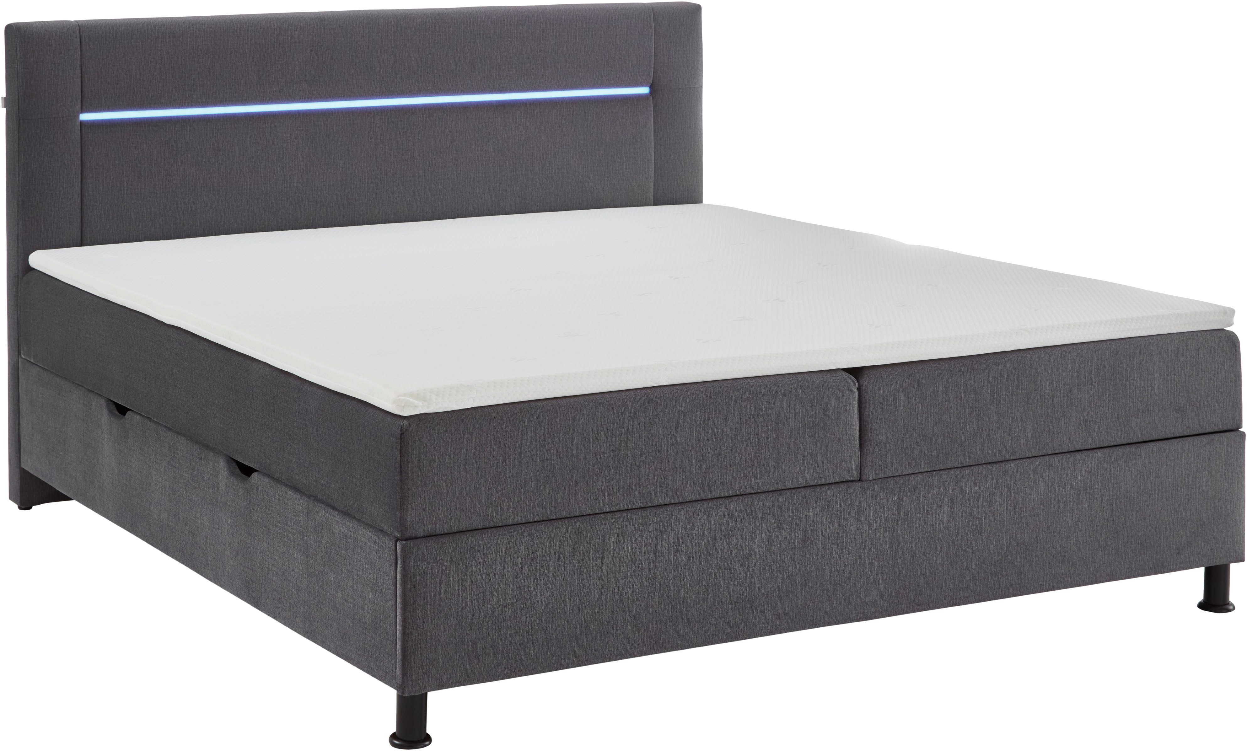 INOSIGN Boxspring Escalon LED met opbergruimte, inclusief topper, LED-lichtstrip in het hoofdeinde