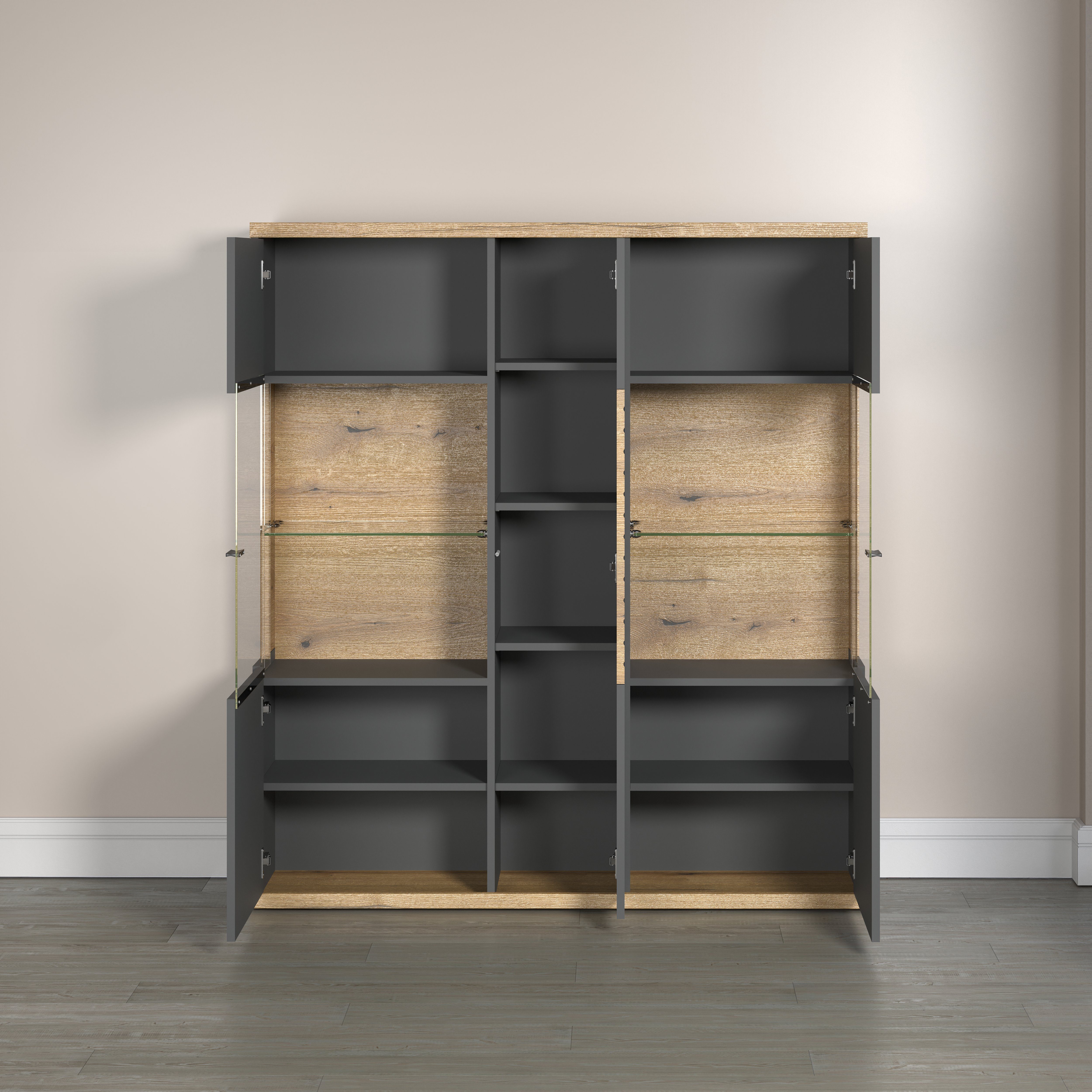 INOSIGN Highboard GALWAY Brede woonkamer vitrinekast in trendy ribbellook - Soft-Close
