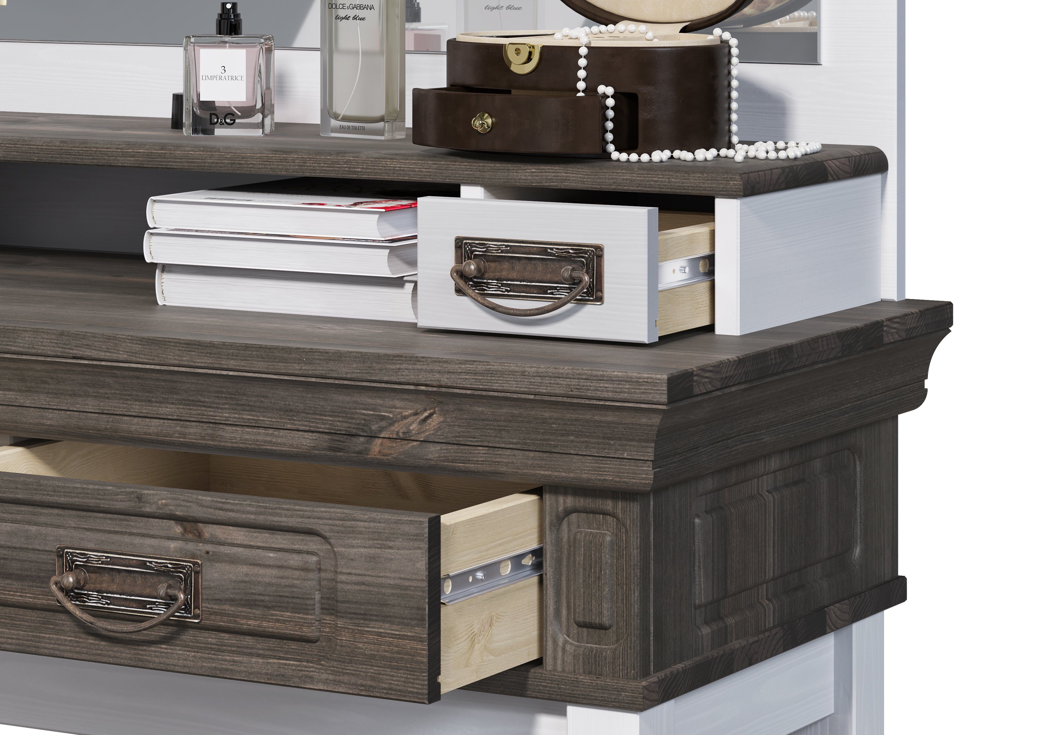 Home affaire Make-uptafel Vinales, console voor de gang Van massief grenen, met freeswerk