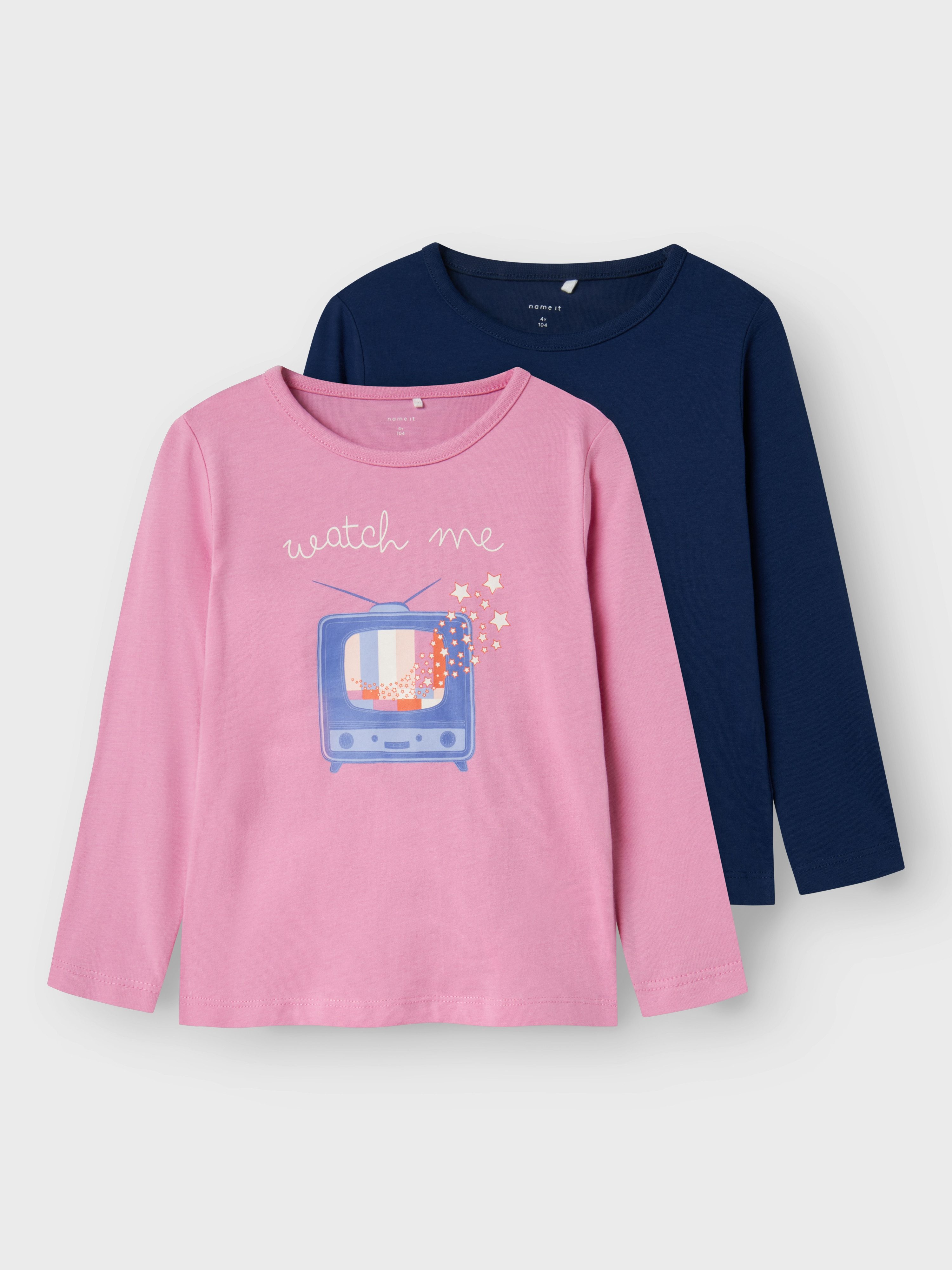 Name It Shirt met lange mouwen NMFOLISIA 2P LS TOP PB (set, 2-delig) meisjes shirts met lange mouwen maat 92 roze