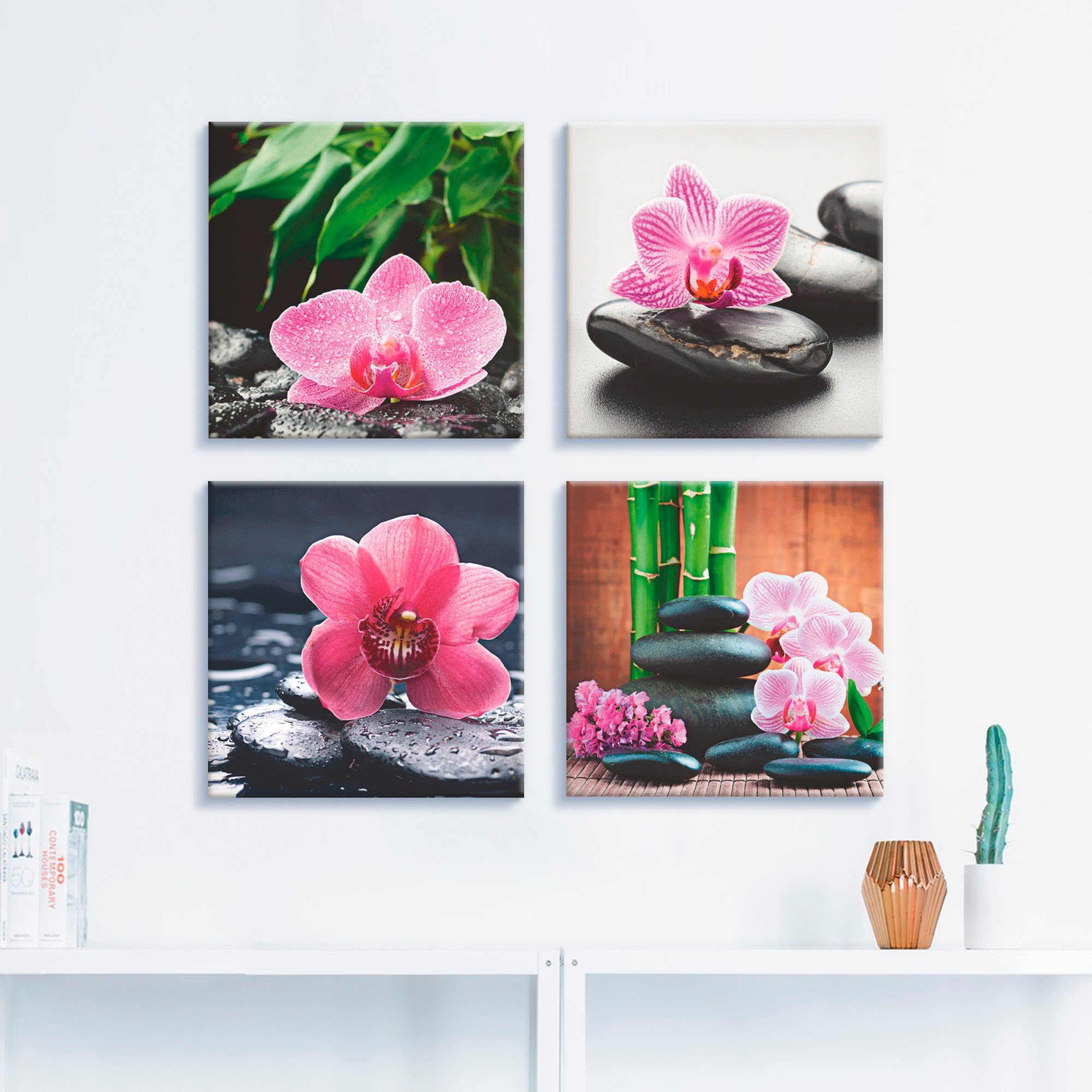 Artland Artprint op linnen Orchidee zensteen druppel Spa concept (4-delig)