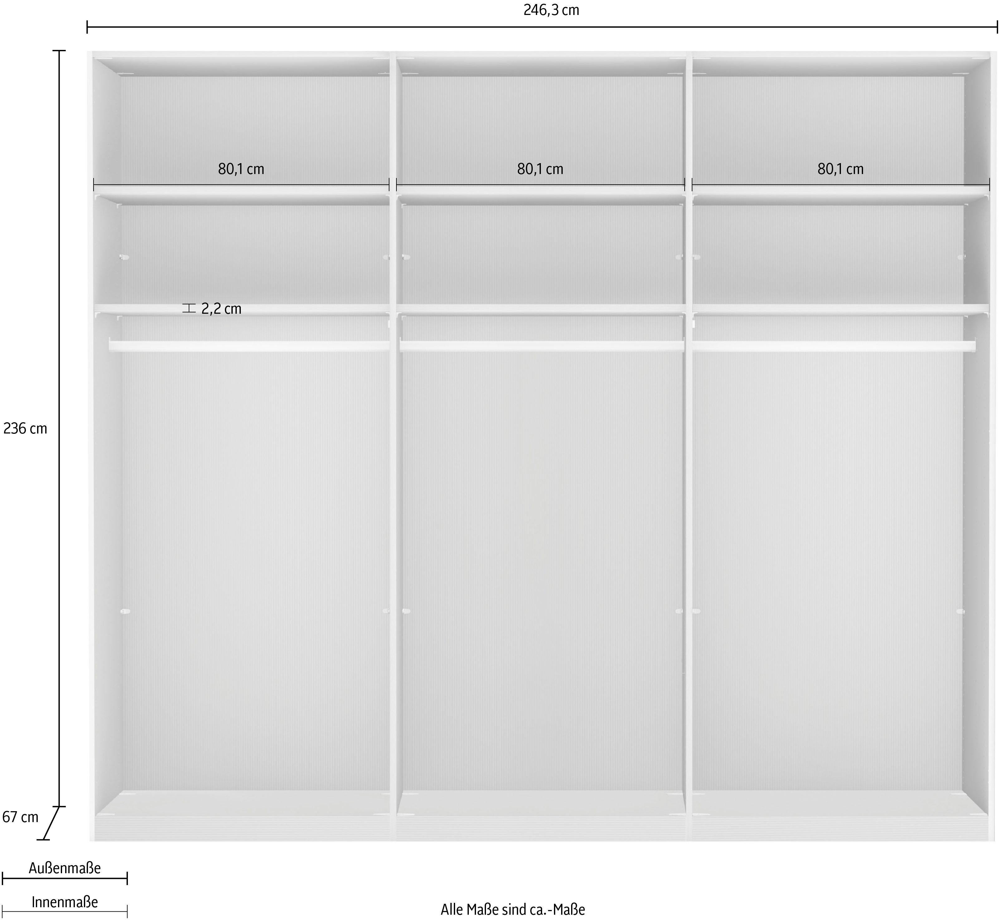 WIEMANN Zweefdeurkast Monaco, Kledingkast, Kast, Linnenkast, met schuifdeuren hoogwaardige glazen en spiegelvoorkant, variabele binnenindeling