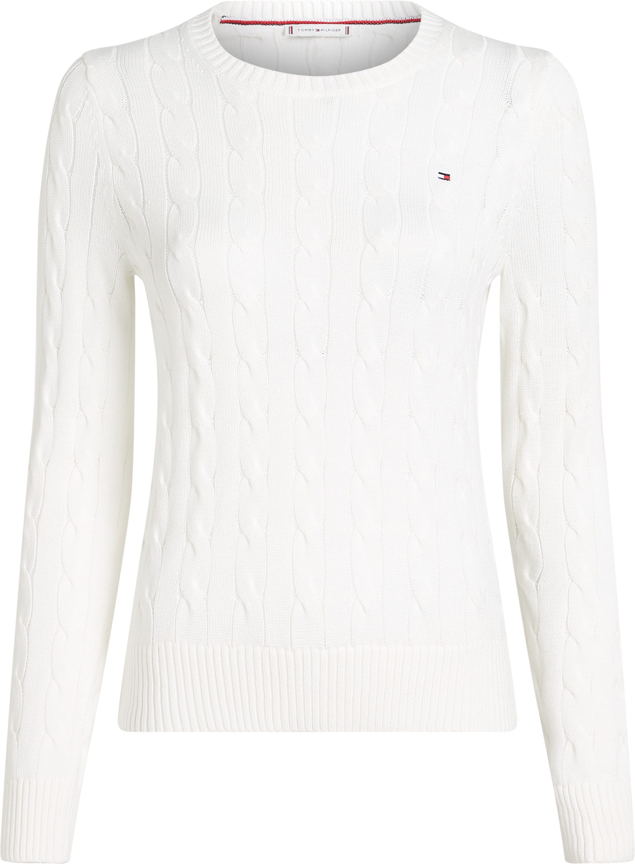 Tommy Hilfiger Trui met ronde hals CO CABLE VAR LS C-NK SWT met kabelpatroon logo-borduursel