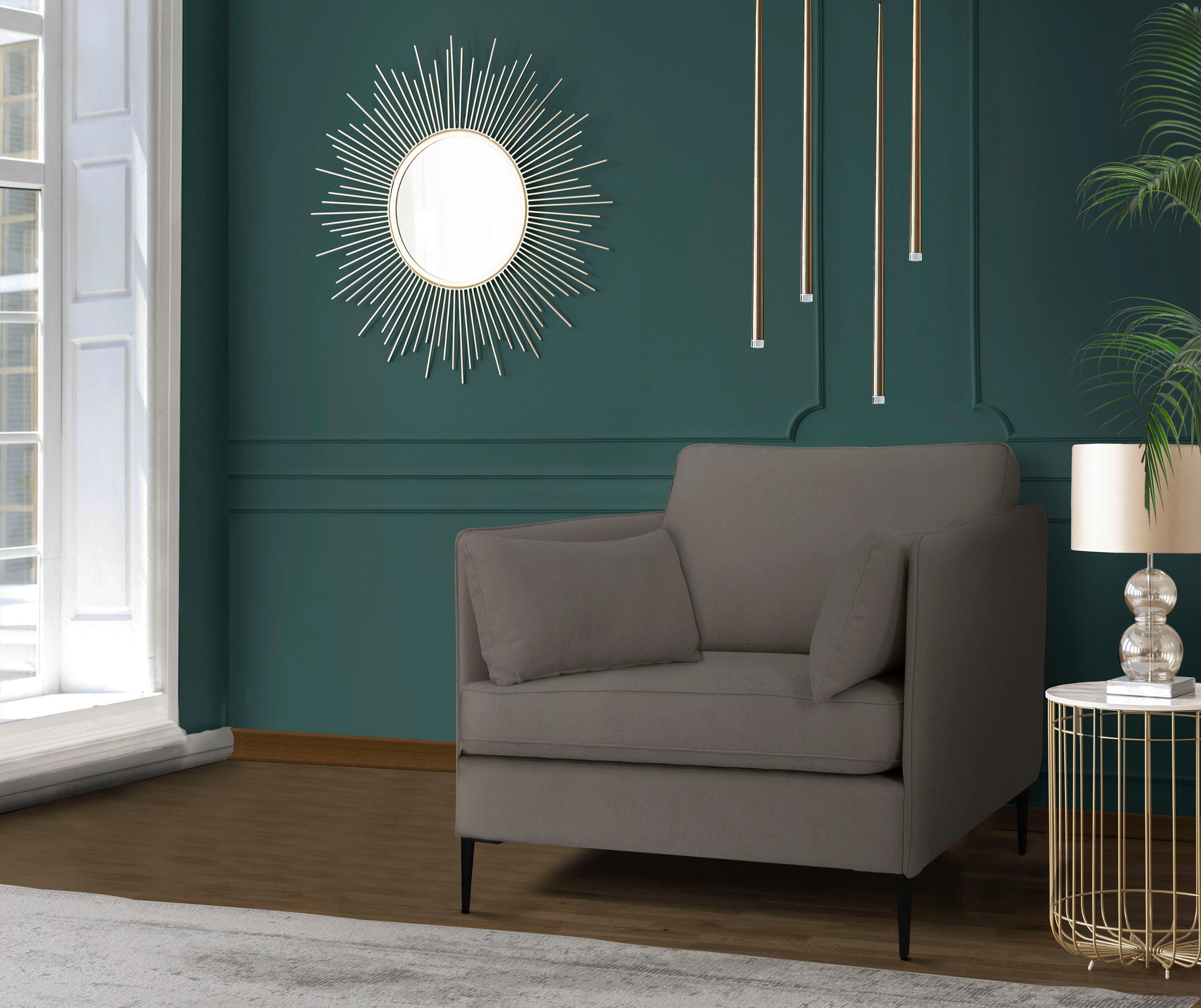 Leonique Fauteuil Light inclusief losse sierkussens, met smalle armleuningen en telescooppoten