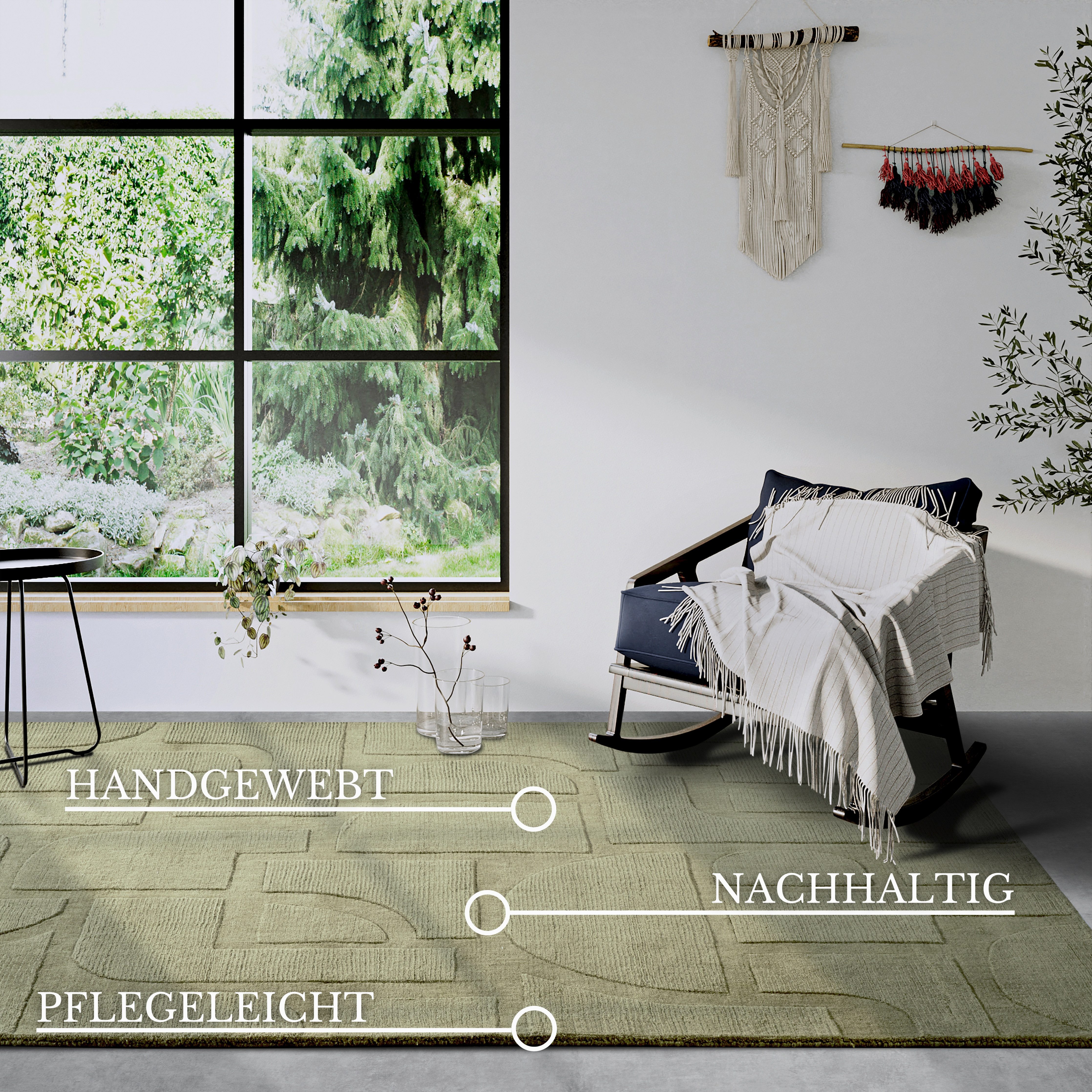 Villeroy & Boch Wollen kleed Alexis Handgeweven, wol, natuur, woonkamer, geometrie, boho, design