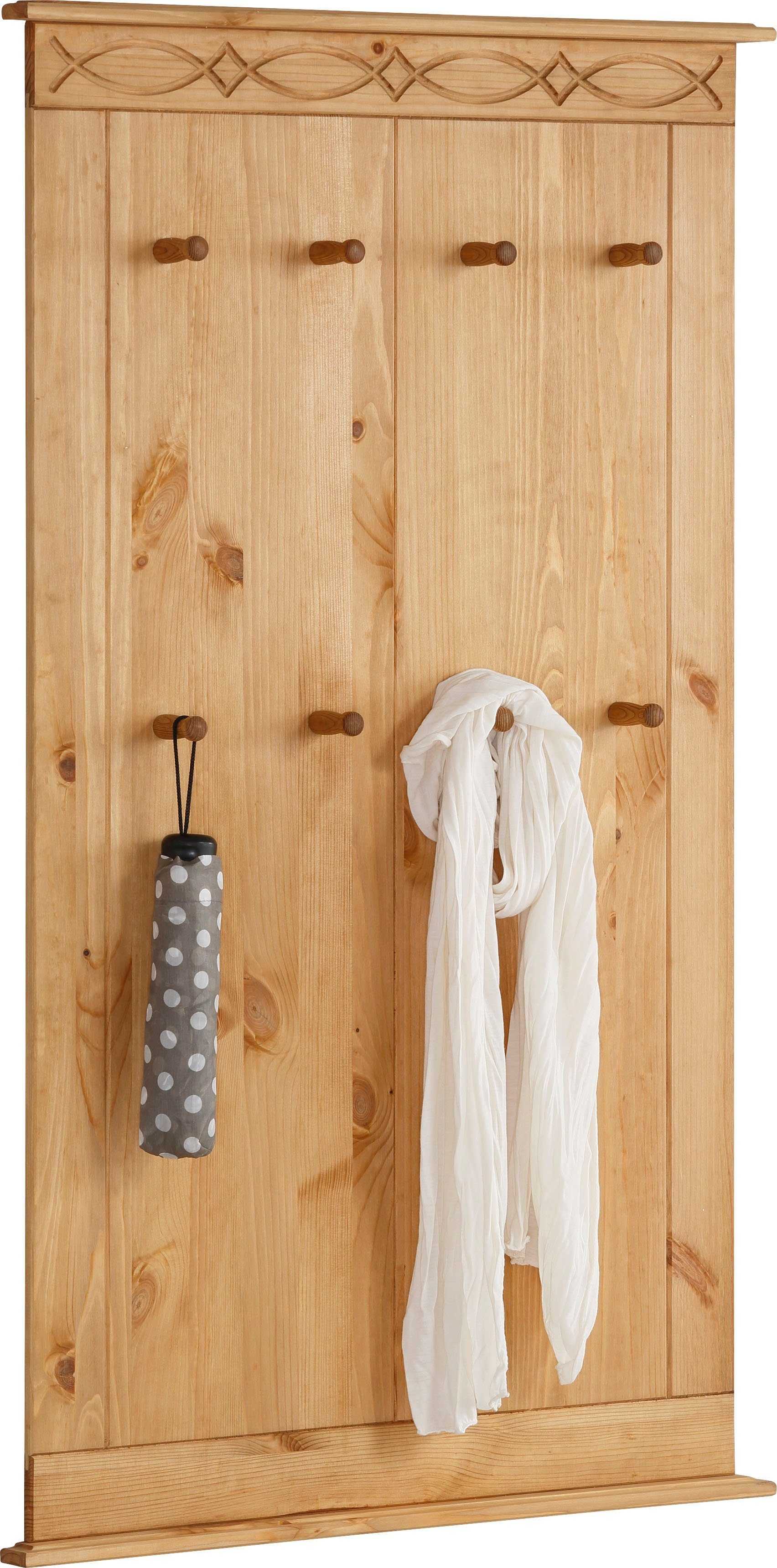 Home affaire Kapstokpaneel Indra van massief dennenhout, fsc®, 8 haken, discreet ornament