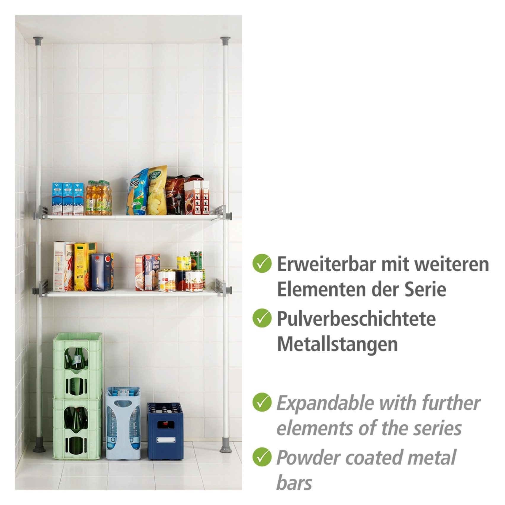 WENKO Telescooprek Herkules Twin 2 draagstangen, 2 verstelbare planken, ideaal voor badkamer & berging (set)