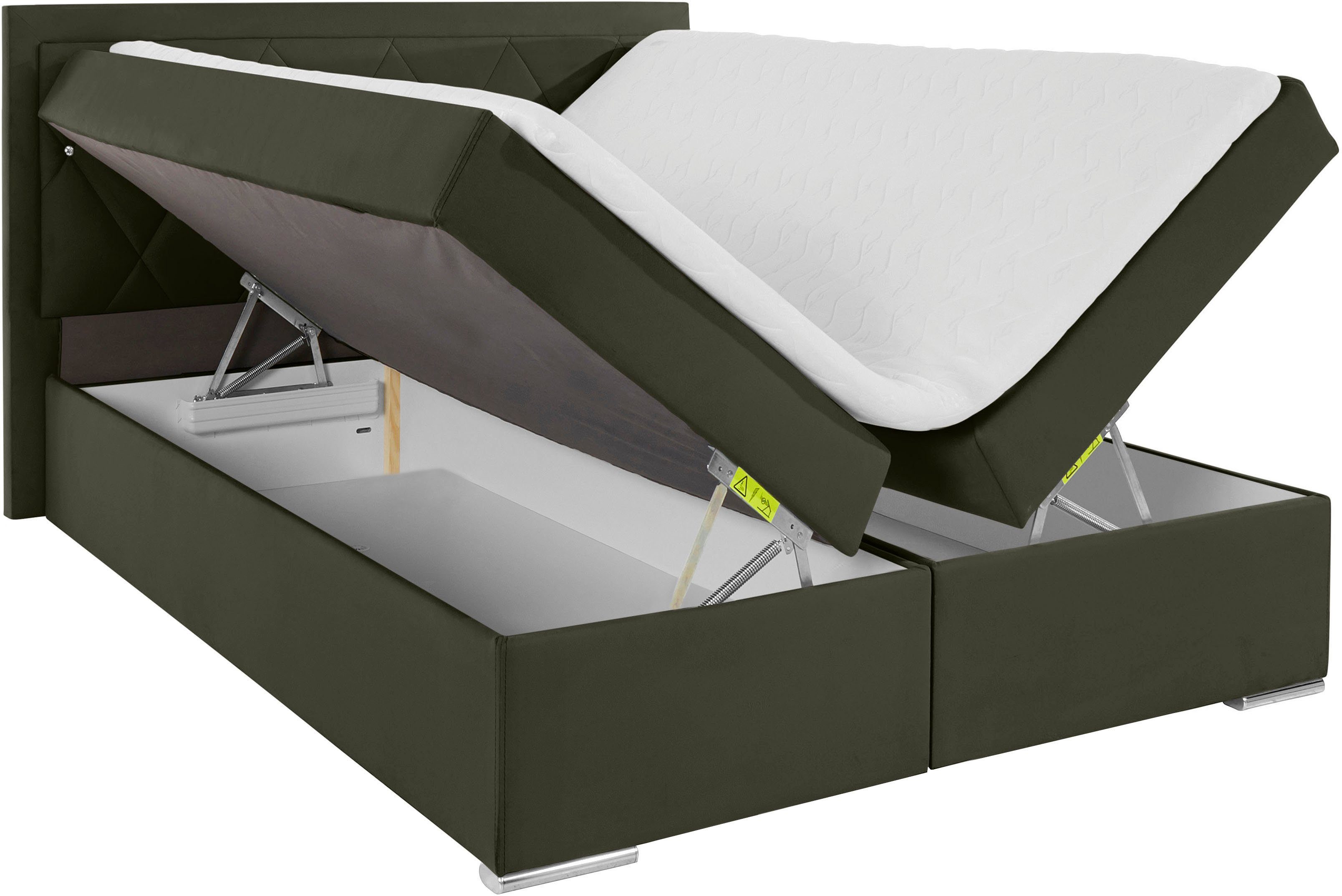 Leonique Boxspring Alfie, bestseller, optioneel met bedlade met strassteentjes in het hoofdbord, h2, h3 en h4 ter keuze