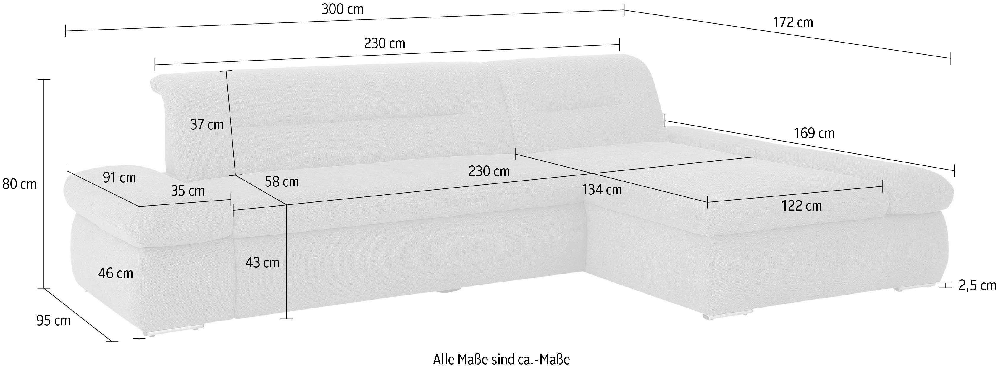 INOSIGN Hoekbank Avesa L-vorm Naar keuze met armleuningverstelling en slaapfunctie, bxdxh: 300x172x80cm