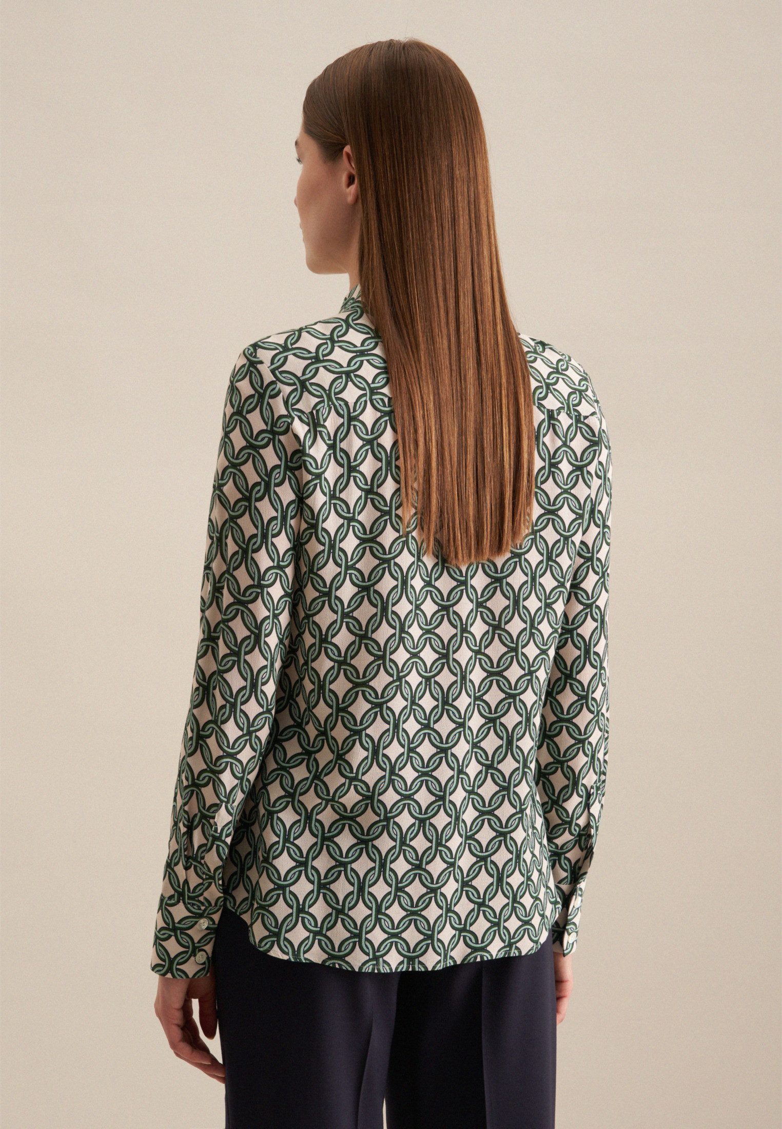 seidensticker Overhemdblouse Zwarte roos Lange mouwen kraag print