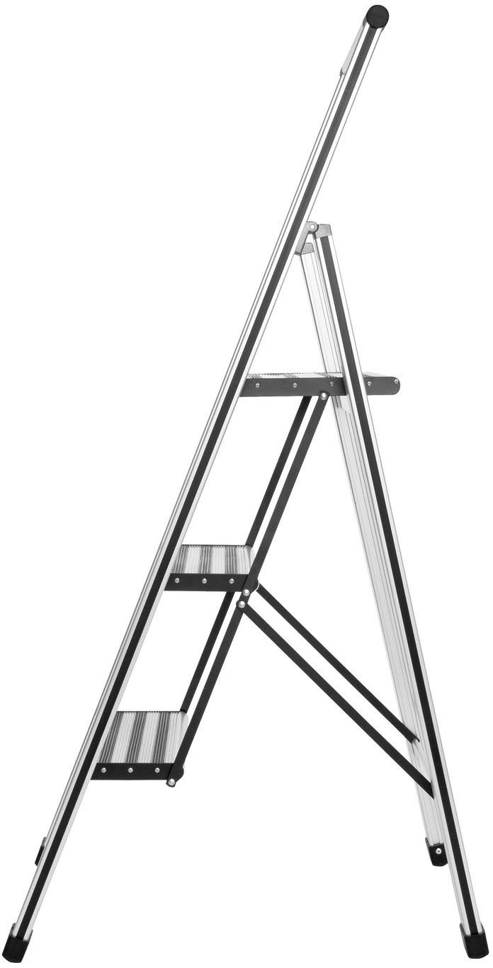 WENKO Huishoudtrapje Model Alu-Design 3-traps, inclusief ladderhouder, xxl-treden, plat inklapbaar, aluminium (2 stuks)