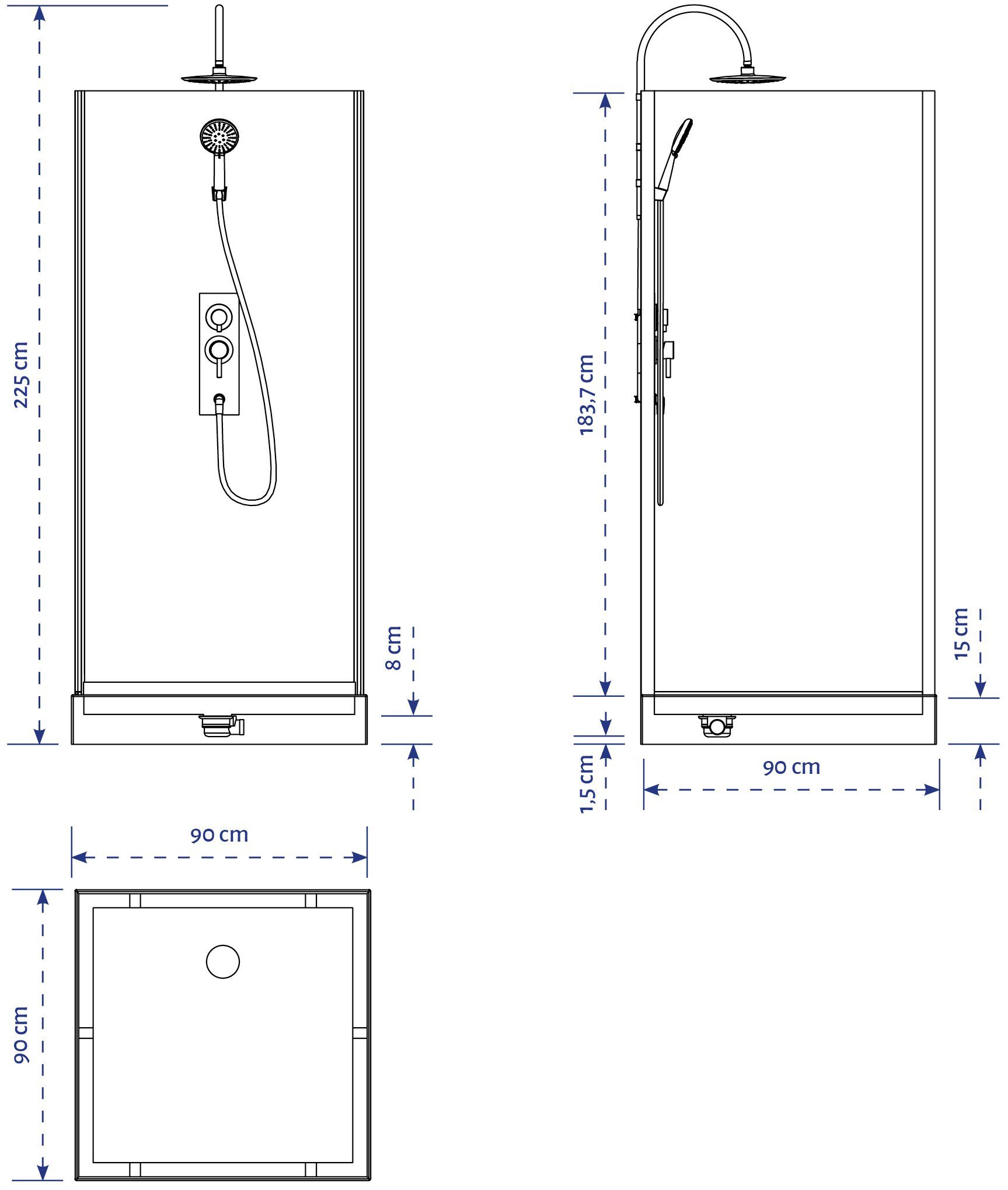 Marwell Complete douche White Stone inclusief kranen, 90 cm x 90 cm