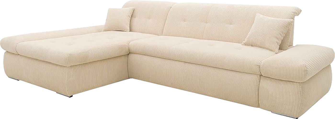 DOMO collection Hoekbank Moric bxdxh 300x172x80 cm, ook in cord, L-model XXL-formaat, optioneel ook met slaapbank functie en verstelling armleuning,