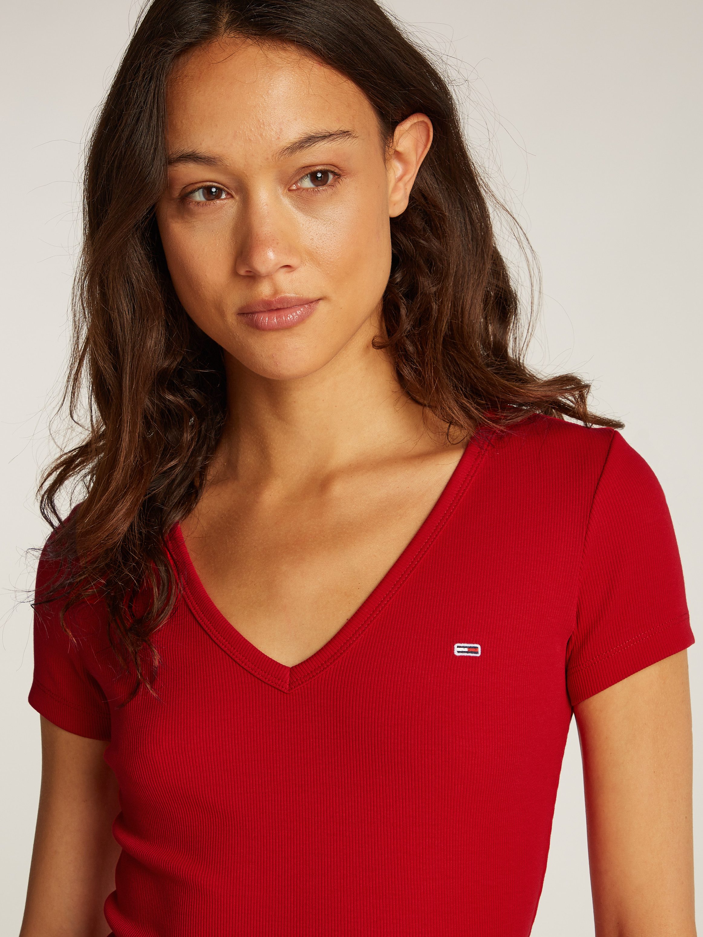 TOMMY JEANS T-shirt Slim Essential Rib V-Neck Rippshirt
