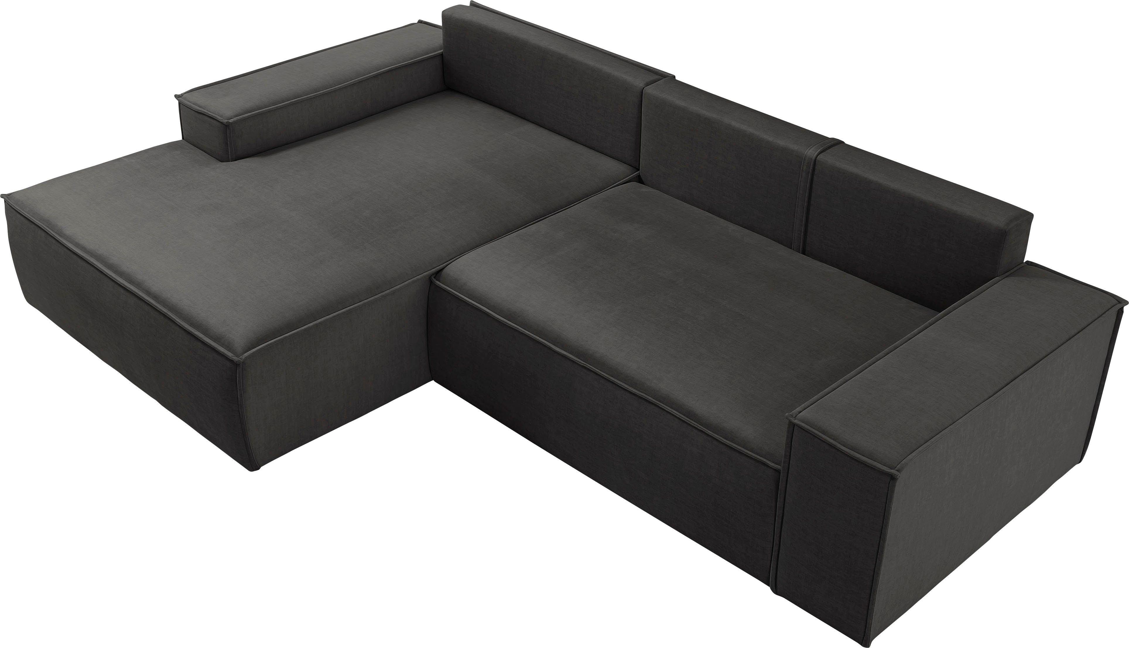 Home affaire Hoekbank SHERWOOD bedbank 267 cm, L-model, Slaapfunctie met bedlade (210x136 cm), cord, vintage, fluweel
