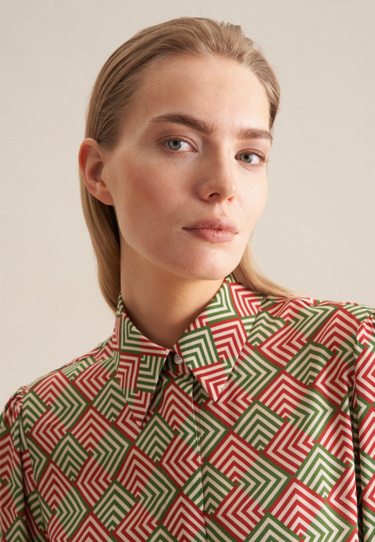 seidensticker Overhemdblouse Zwarte roos Lange mouwen kraag geometrische motieven