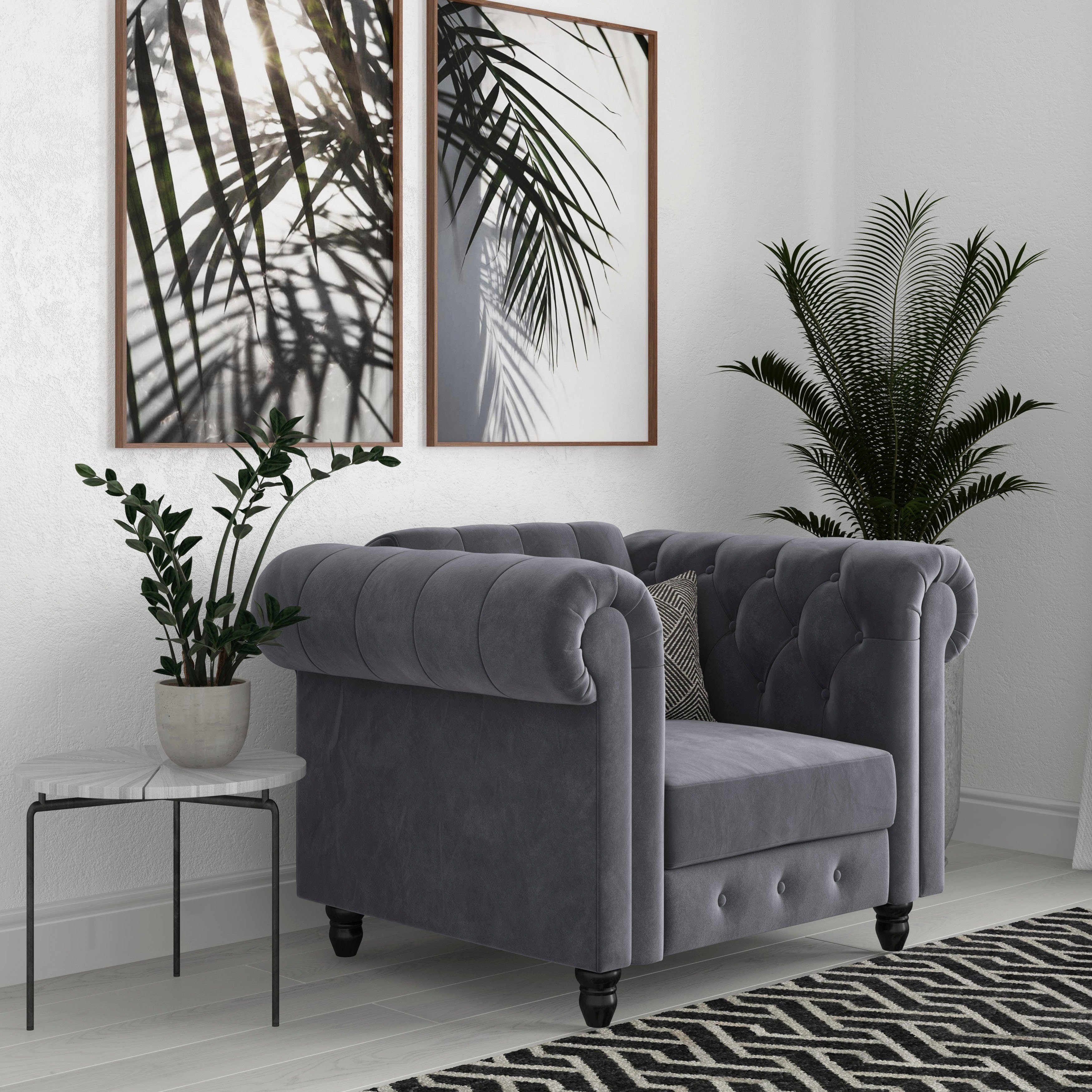 Dorel Home Chesterfield-fauteuil Felix met rugleuning 3-voudig verstelbaar, benen massief hout, zithoogte 46 cm
