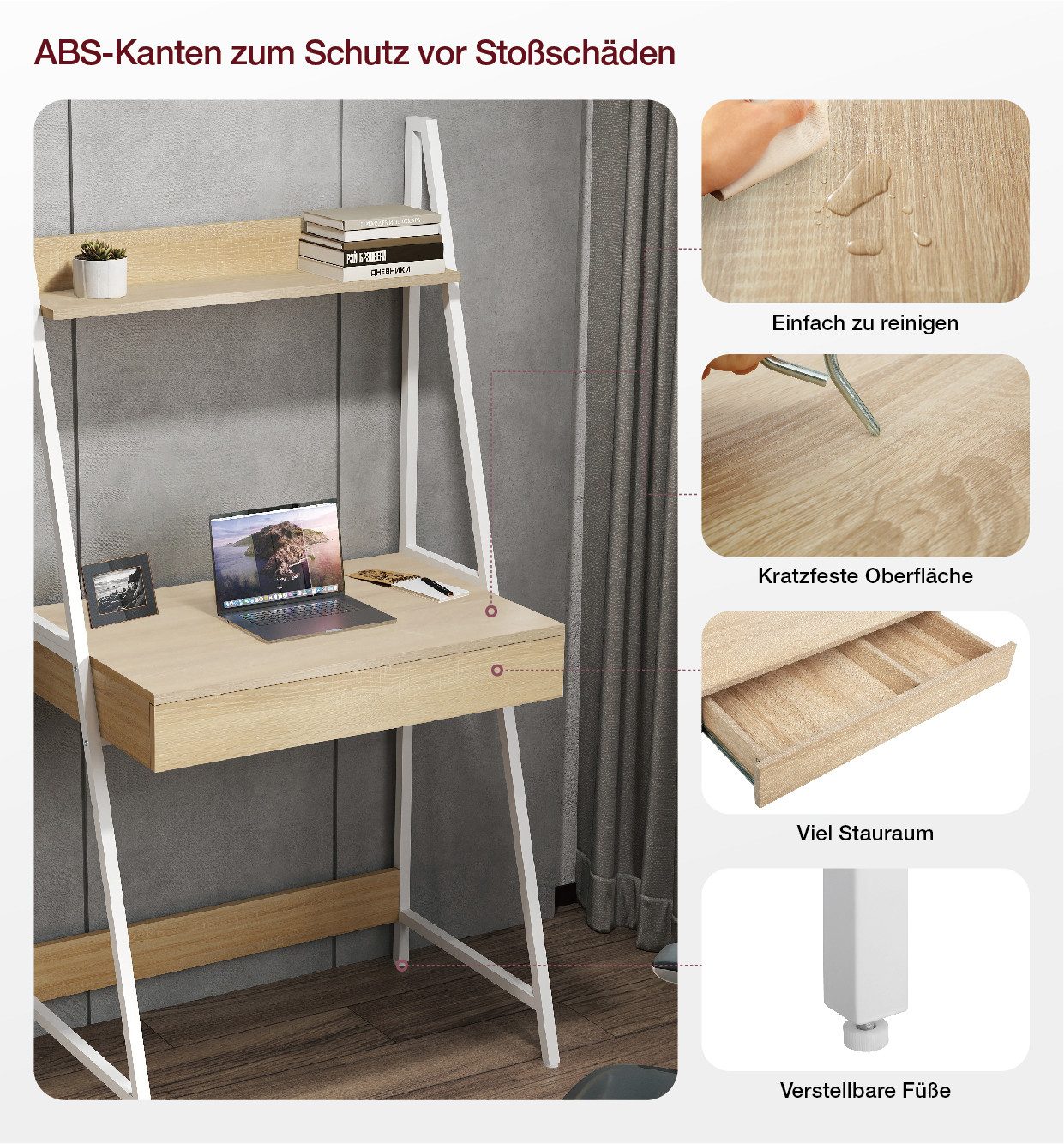 INOSIGN Bureau met kast Lonas Laptoptafel, thuiswerk, lade met dubbele vakken, metalen frame