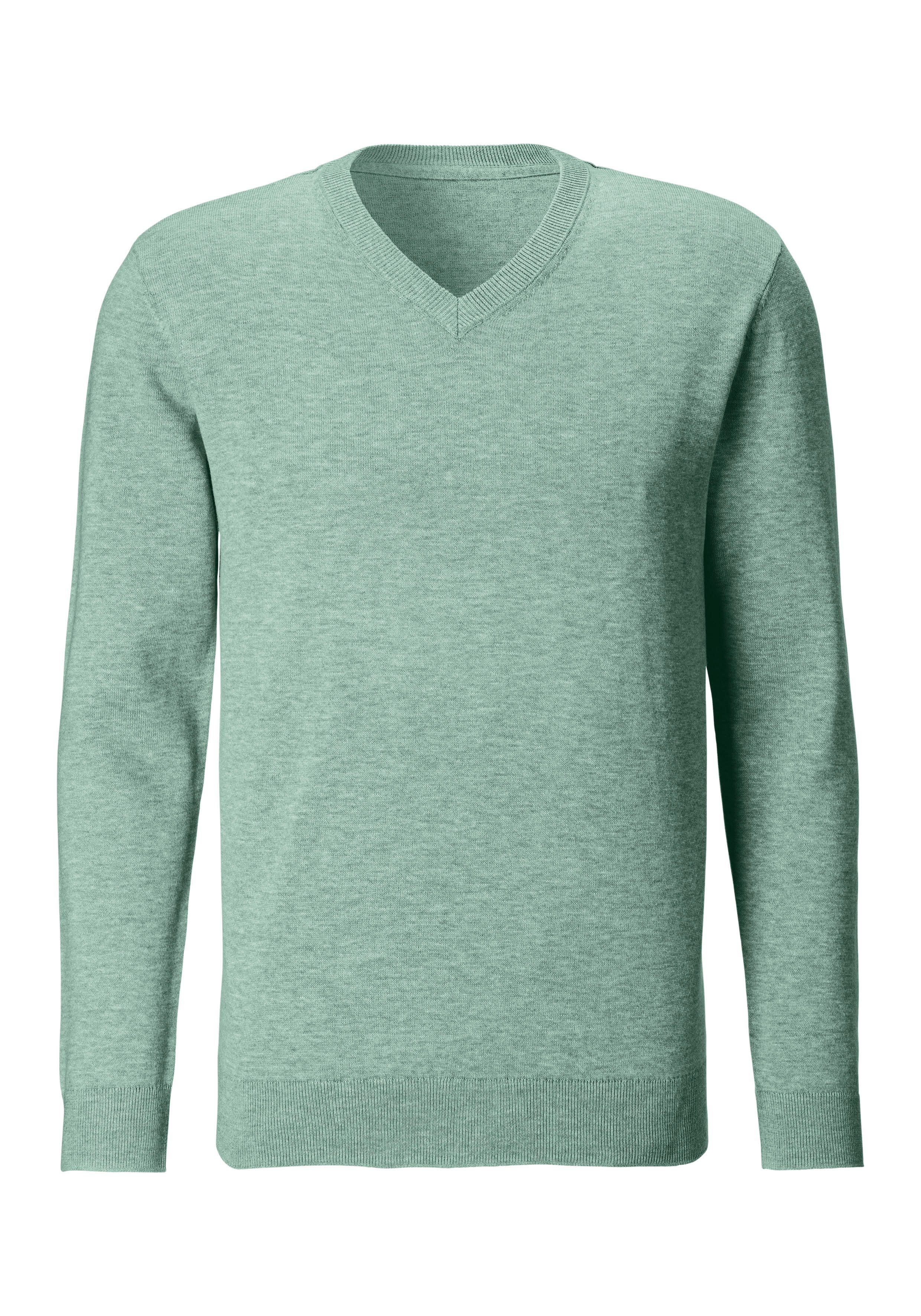 H.I.S Gebreide trui met v-hals, pullover van fijn breiwerk, katoenmix