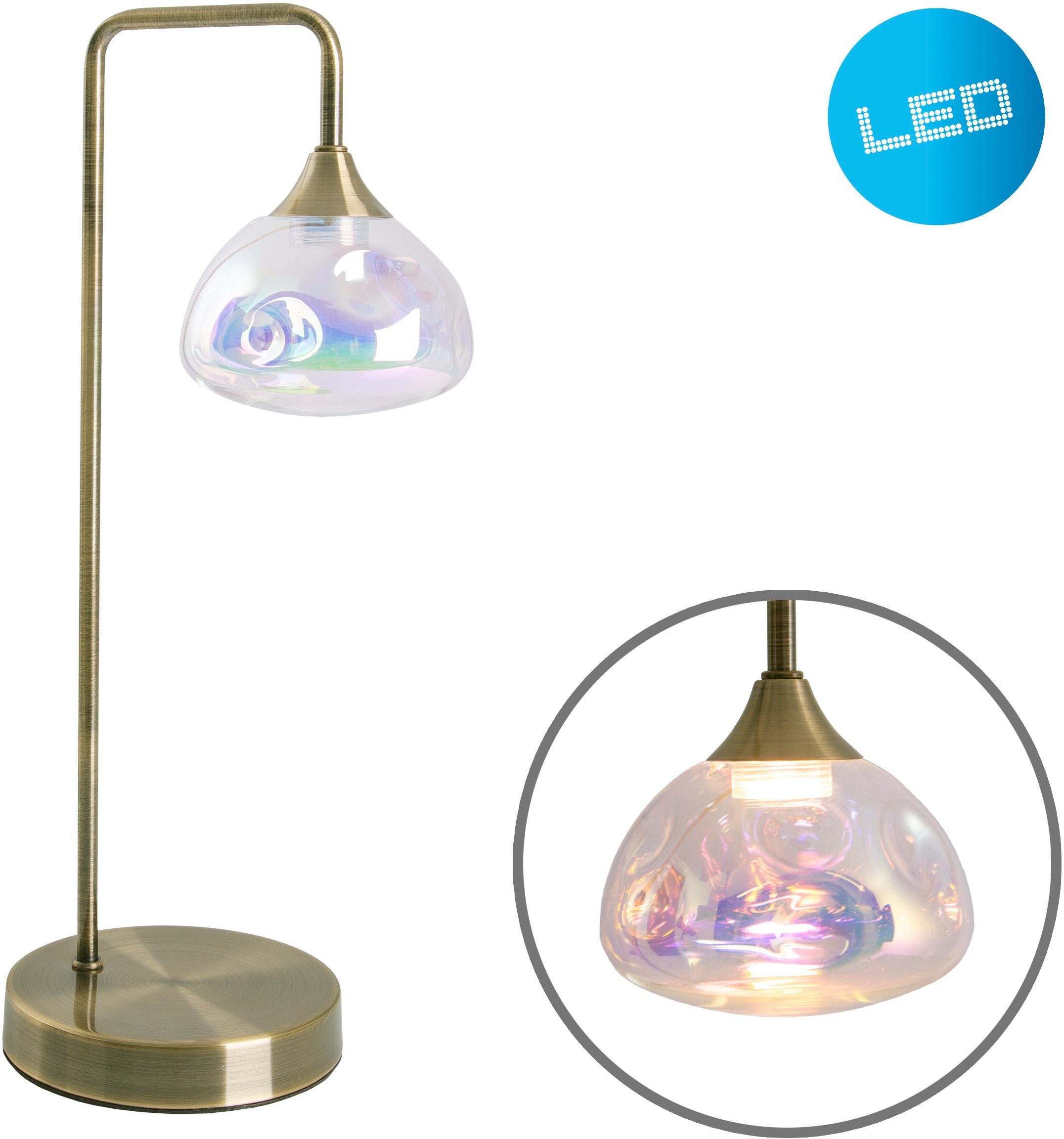 näve Led-tafellamp Varna 1 flg. iriserend glas incl. 6 leds warmwit frame messing (1 stuk)
