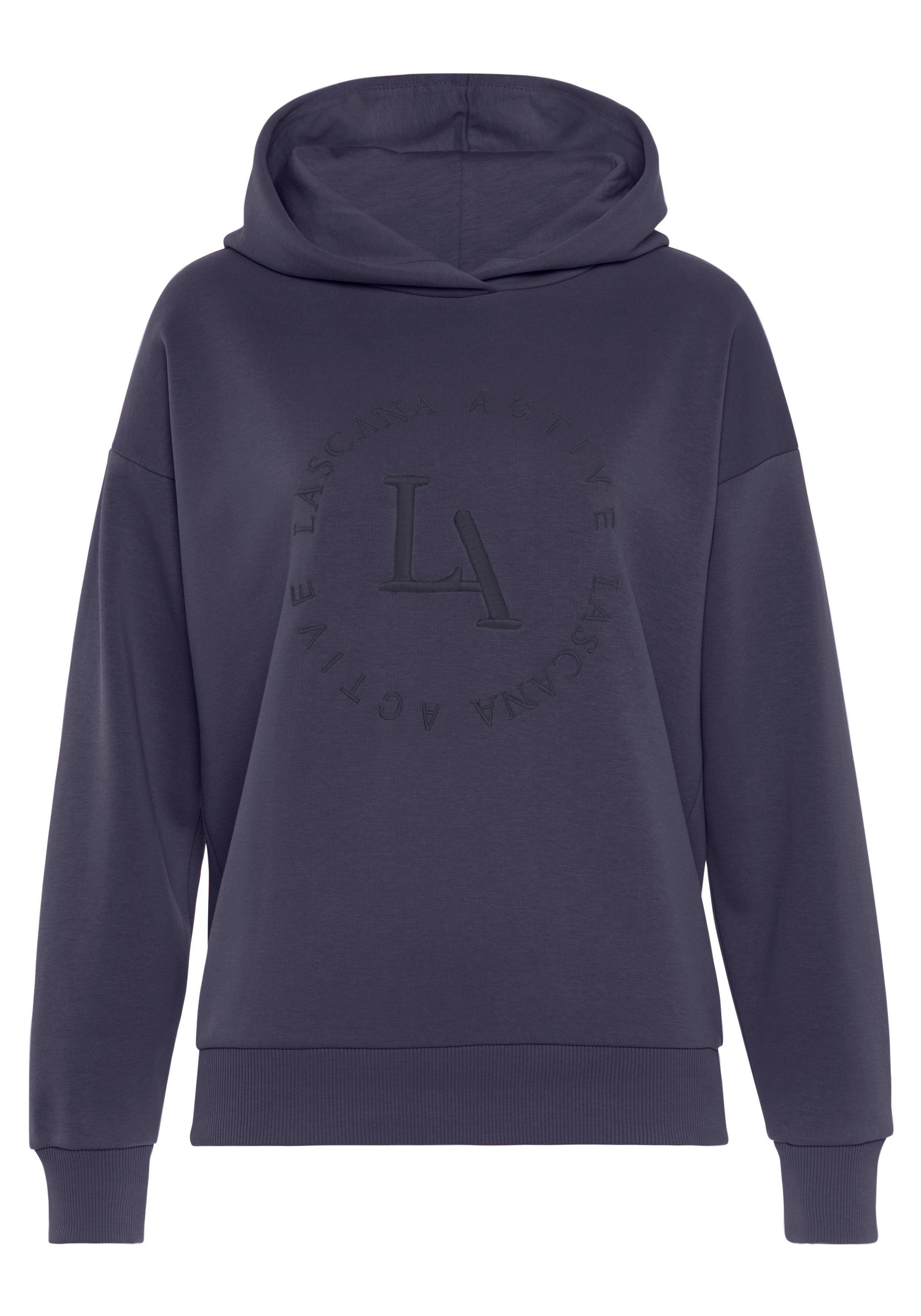 active by Lascana Hoodie - Performance hoodie met geborduurd rond logo en Performance hoodie met ronde logostiksel en zachte ribboorden