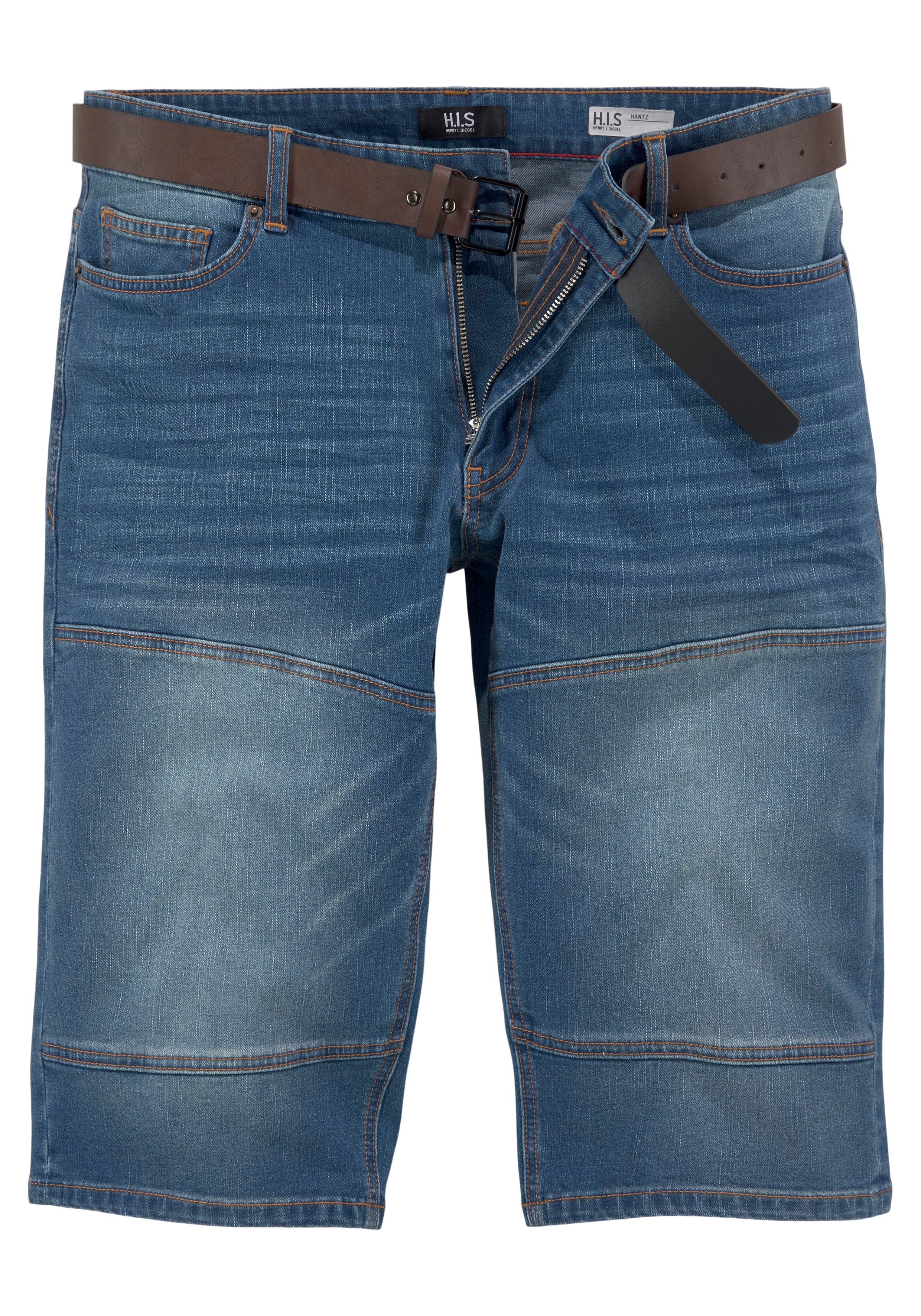 H.I.S Jeansbermuda HANTZ rechte broeksnit, used-look met slijtage-effecten (set, 2-delig, Met een afneembare riem)