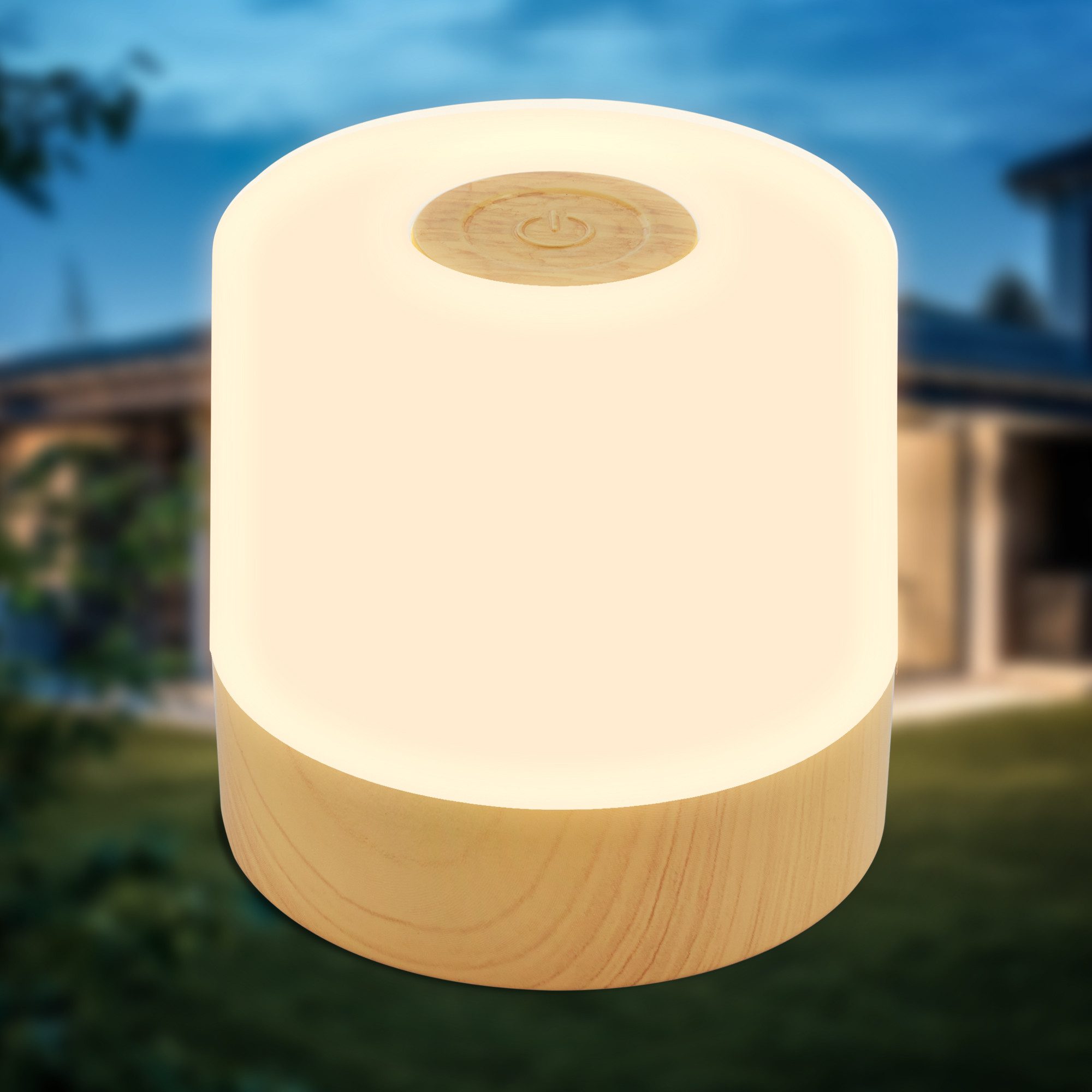 B.K.Licht Tafellamp voor buiten BK_TL1589 Accu LED tafellamp, 3-niveau touchdimmer, met USB 2.700 k, 150 lm, 2w, ingebouwde batterij, ip44, 7x7 cm, houtkleur (1 stuk)