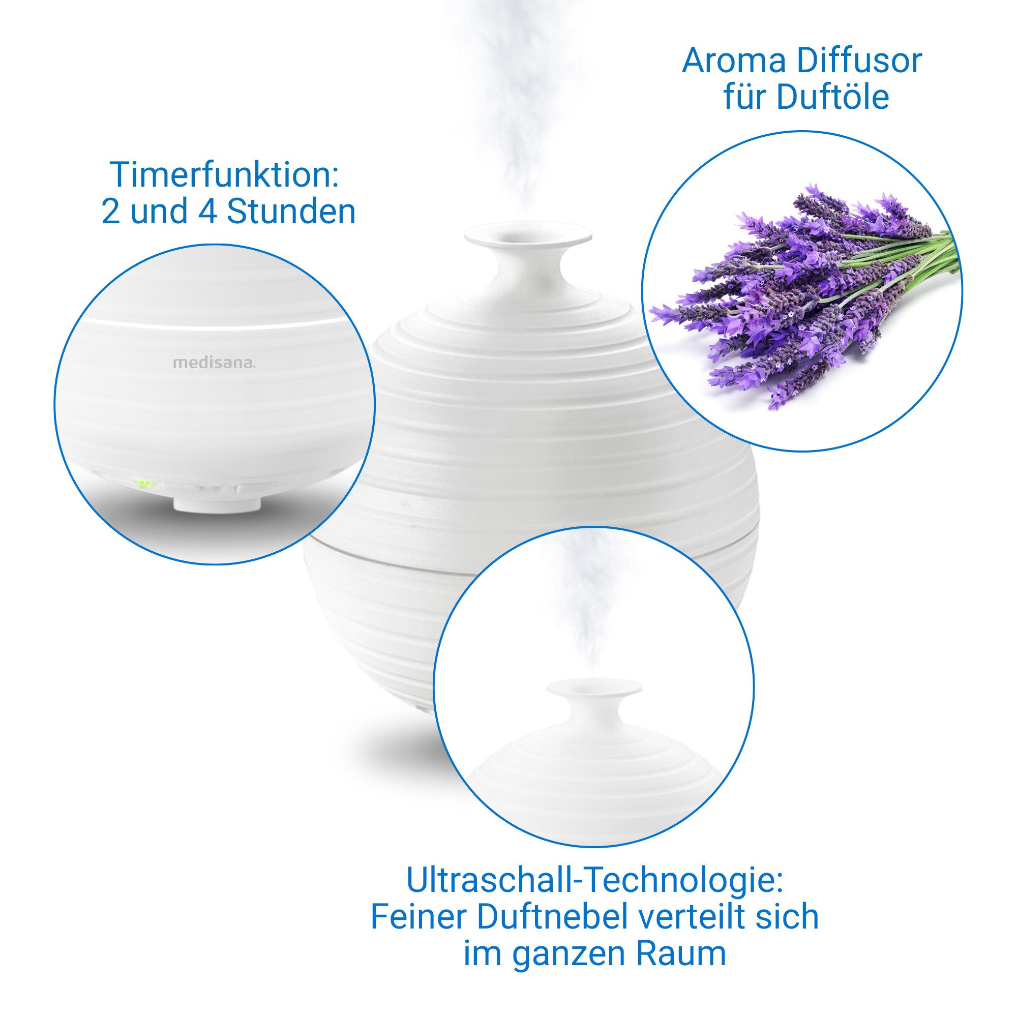 Medisana Diffuser AD 620 Aroma Diffuser voor geuroliën, ultrasone technologie, 5 wellnesslichten, timerfunctie