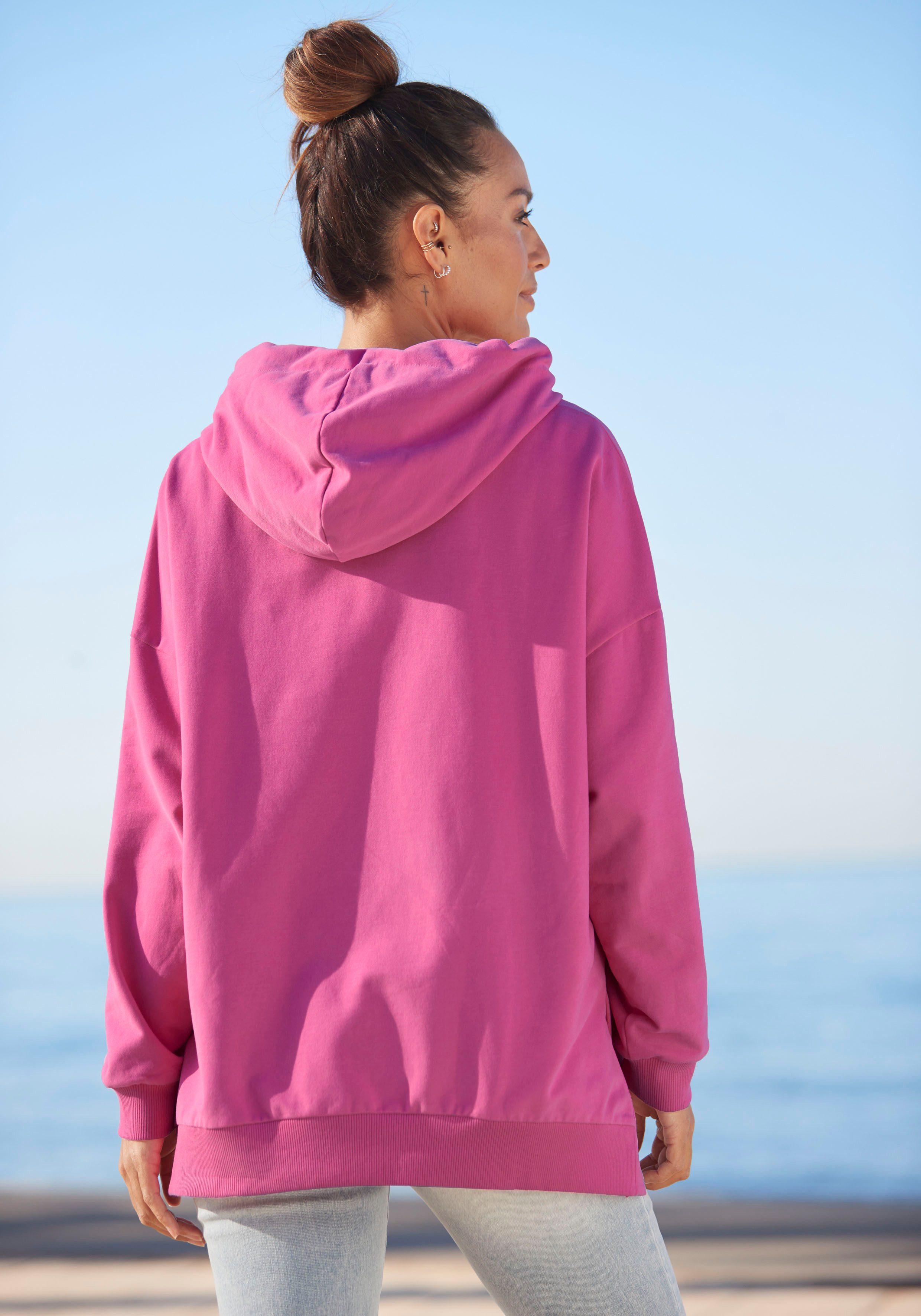 Elbsand Hoodie Lioba in oversized-fit, hoodie met zak en logoprint aan de voorkant