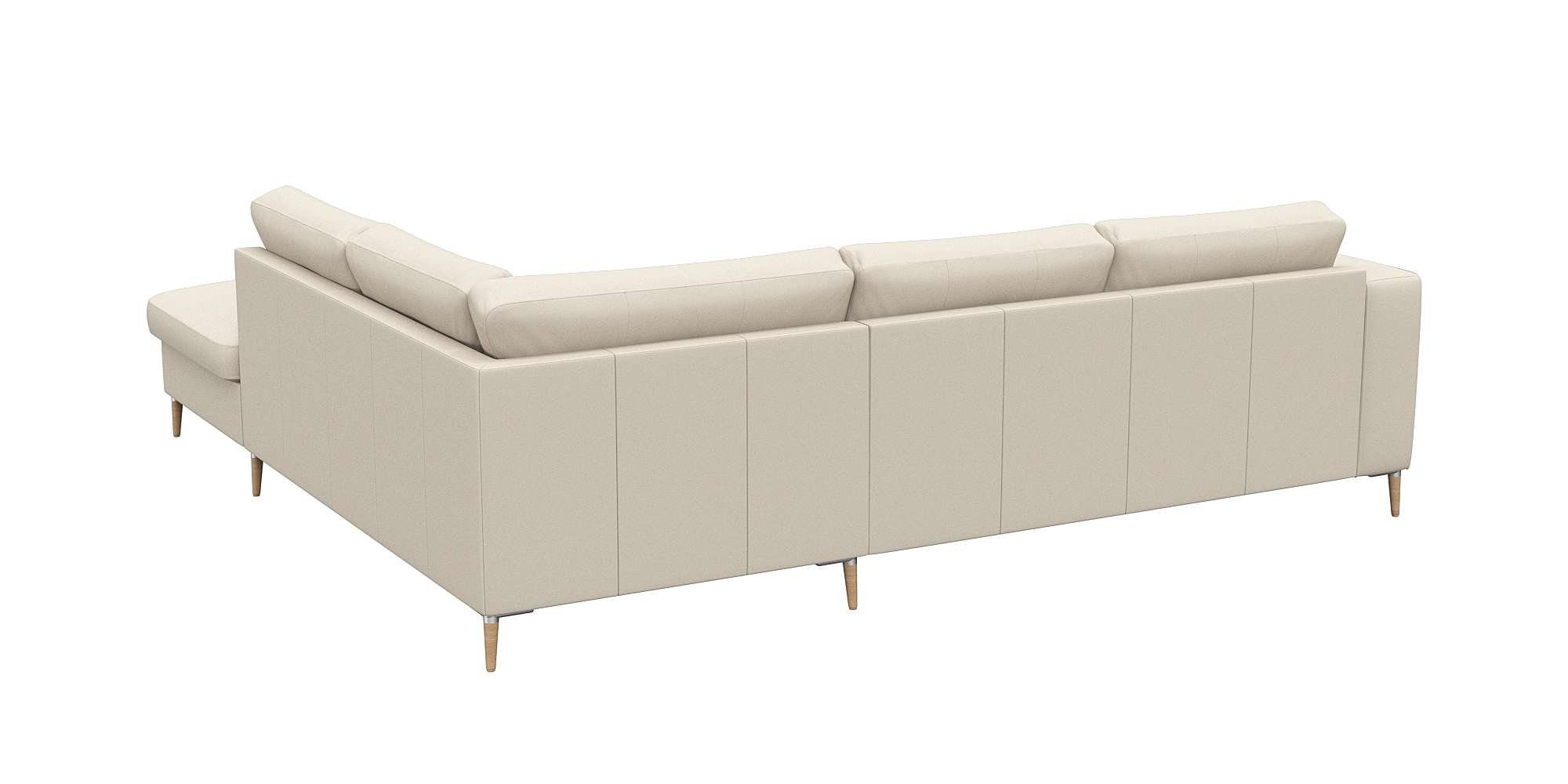 FLEXLUX Hoekbank Fiore, L-vorm brede armleuningen, aluminium/eiken poten, bxd 241x225 cm, koudschuim in de zitting