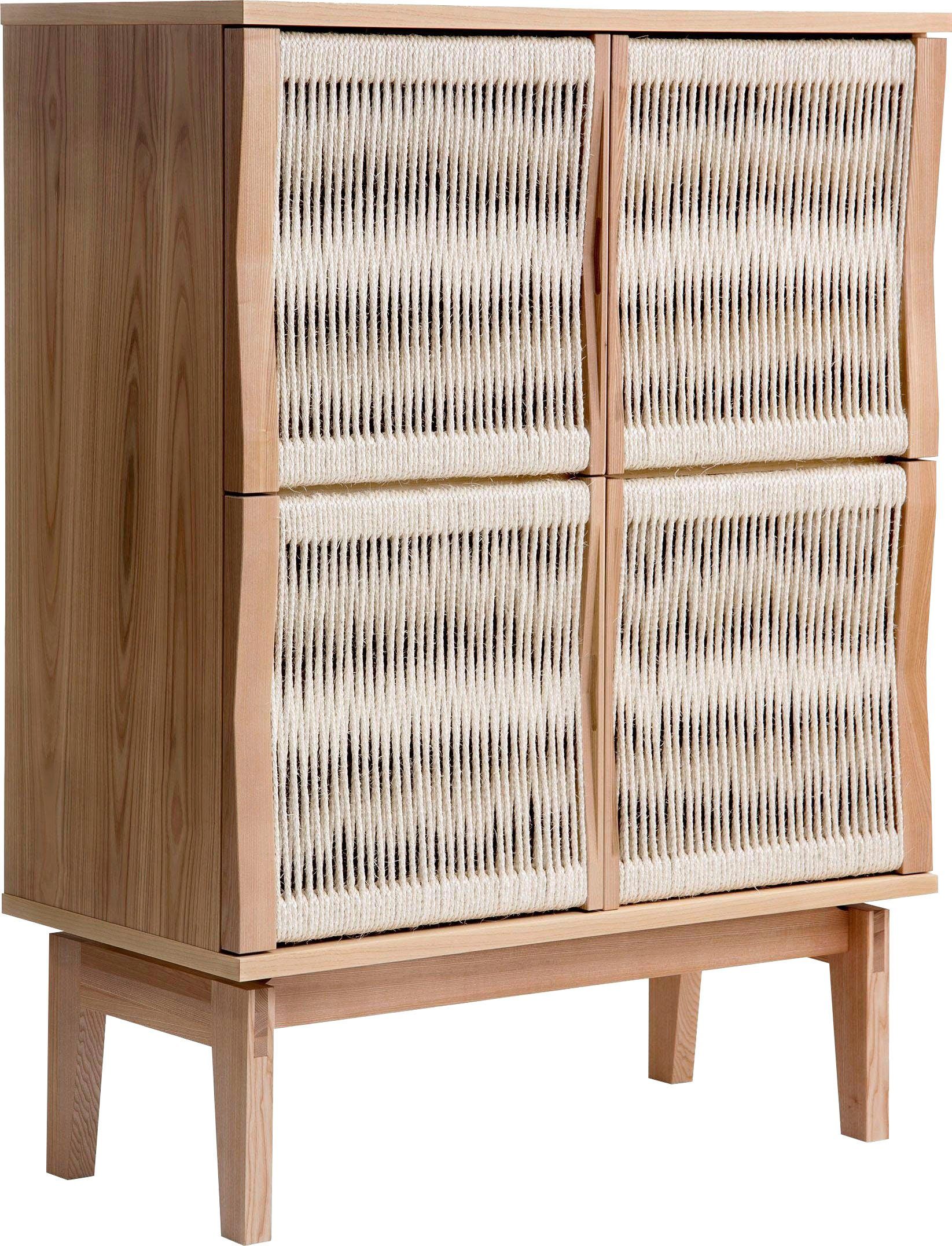 Woodman Highboard Lidia Opbergkast, deurfronten van gevlochten hennepkoord, breedte 90 cm