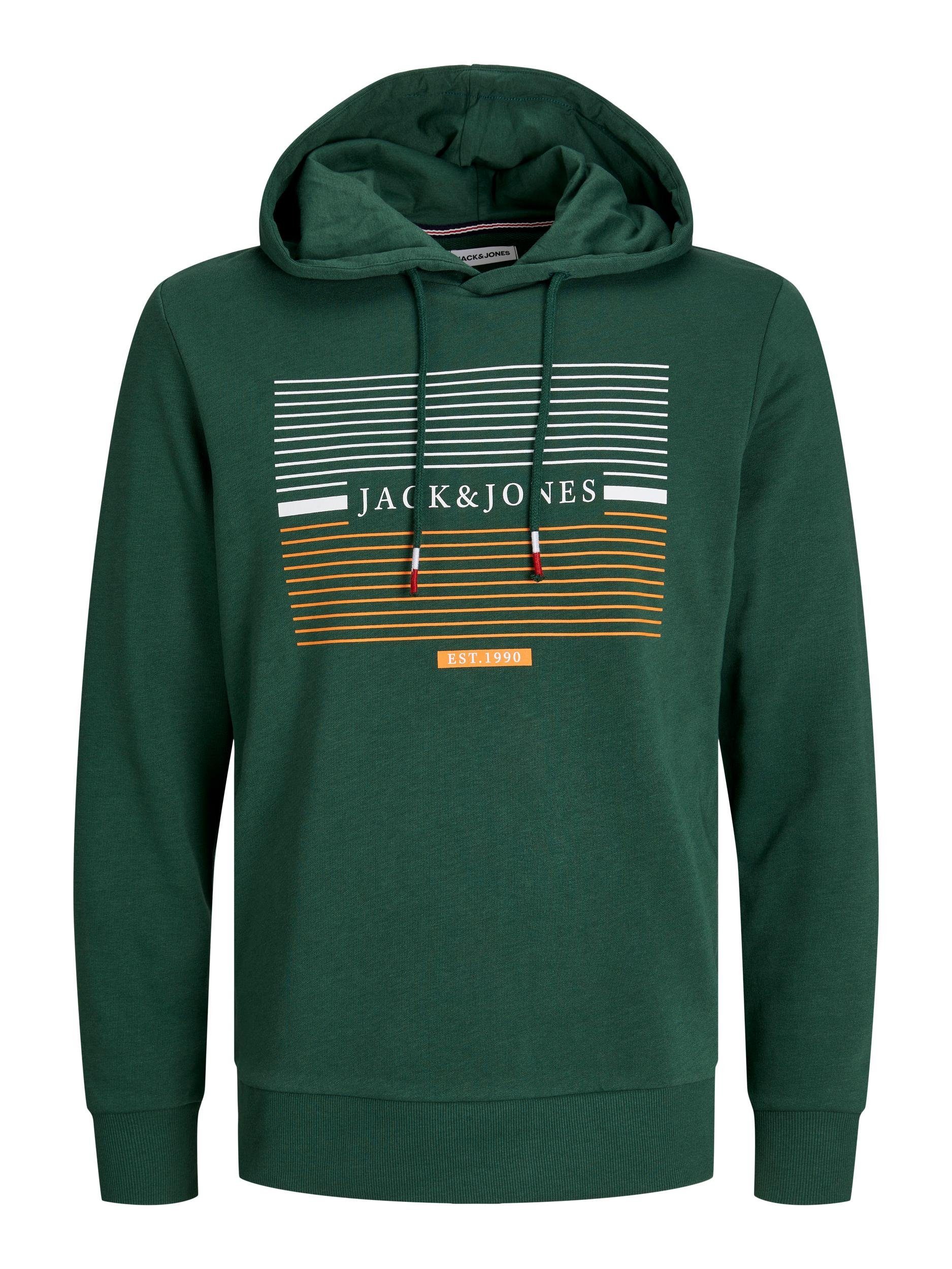 Jack & Jones Hoodie JJCYRUS SWEAT HOOD: Komfortable Baumwollmischung mit coolem Gummidruck (Casual hoodie: basic snit & levendige print)