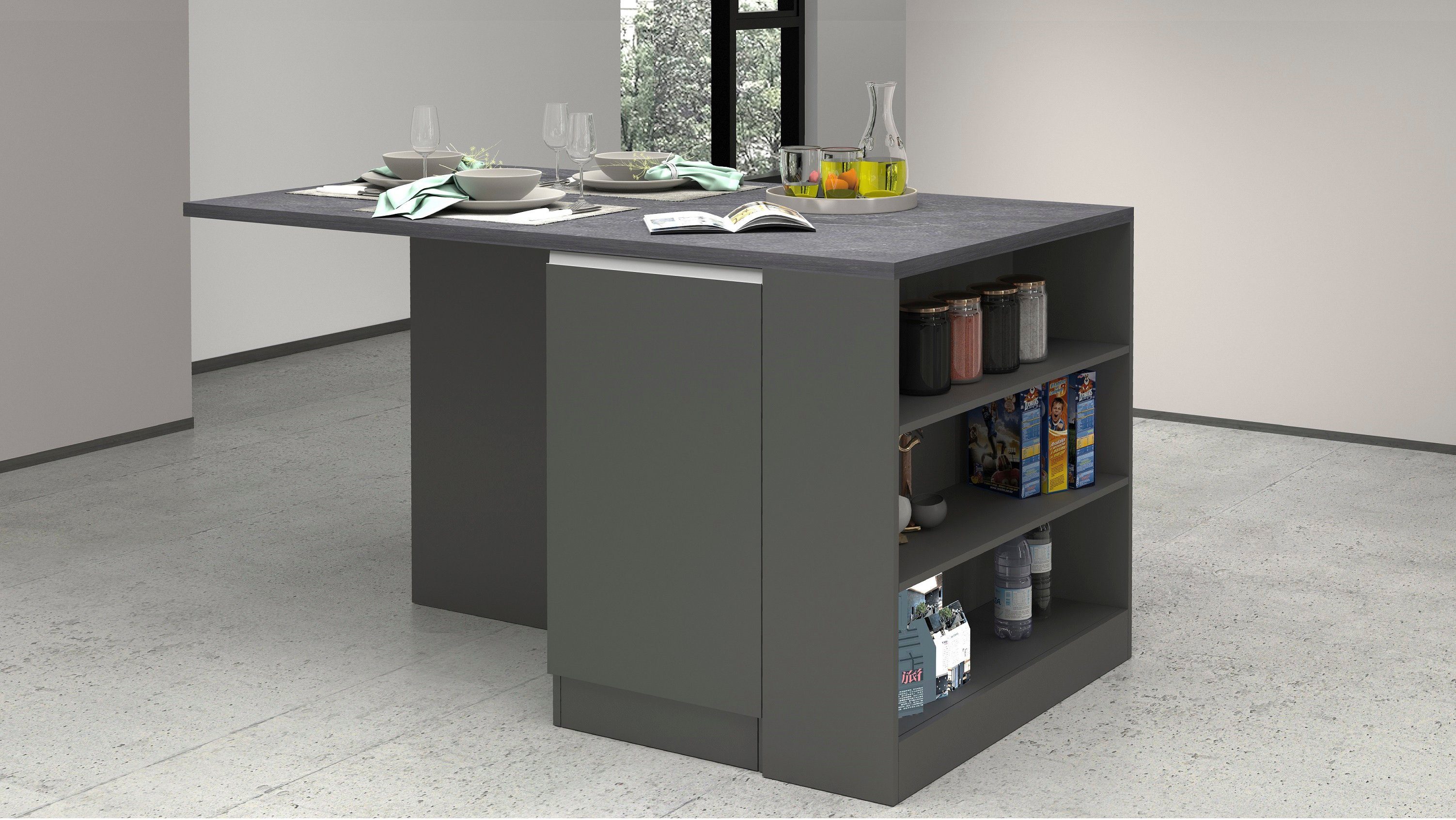 Kochstation Kookeiland KS-Sole Breedte 160 cm, 2 deuren, 4 open vakken
