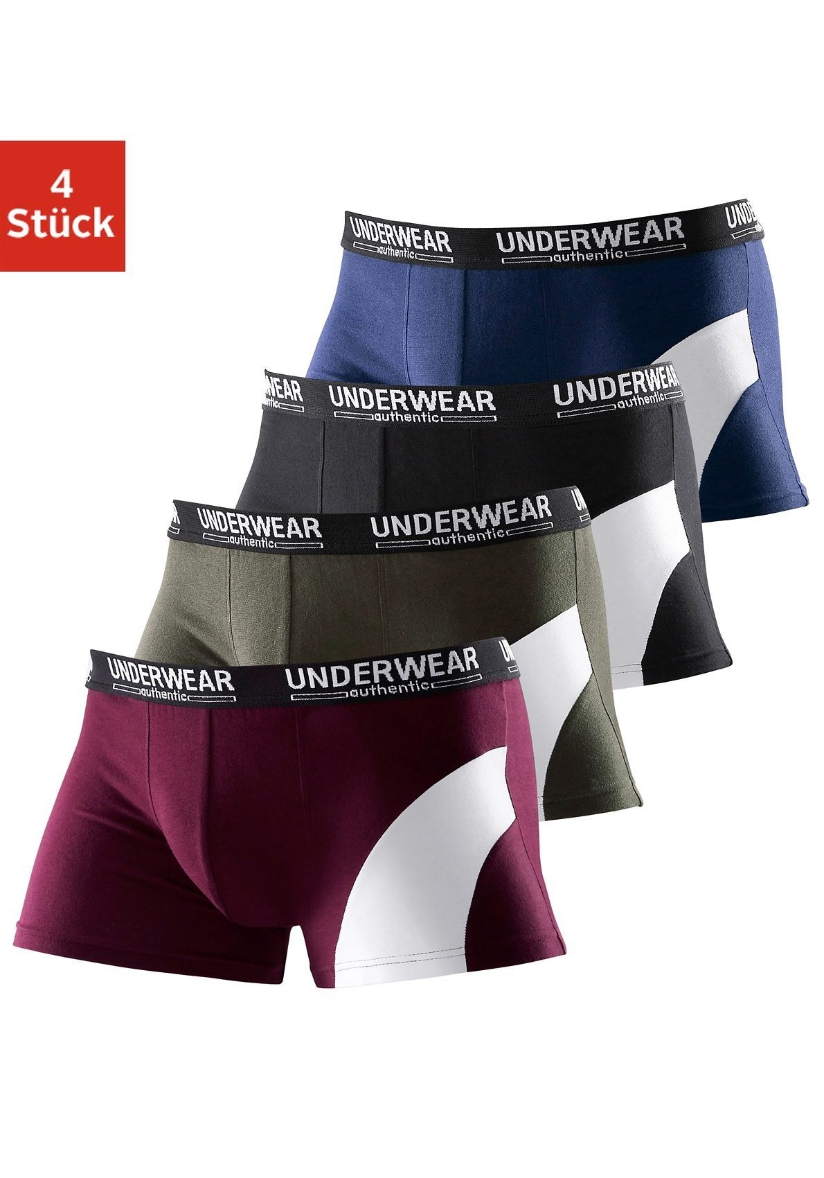 AUTHENTIC UNDERWEAR Boxershort voor heren met een contrastkleurige inzet (set, 4 stuks)