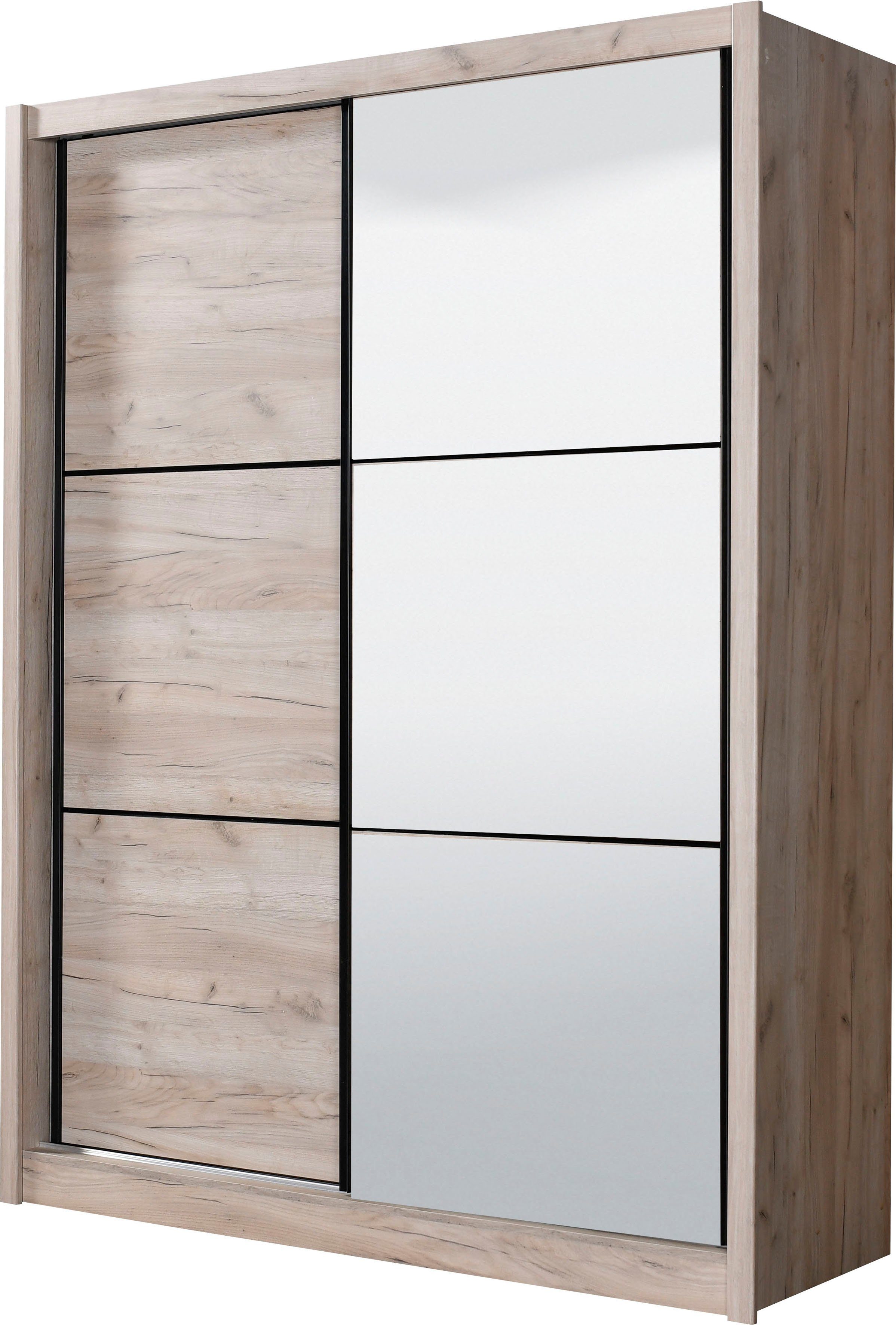 INOSIGN Zweefdeurkast Navara kledingkast met spiegel linnenkast garderobe met royale binnenuitrusting, fsc®-gecertificeerd, in 3 breedtes