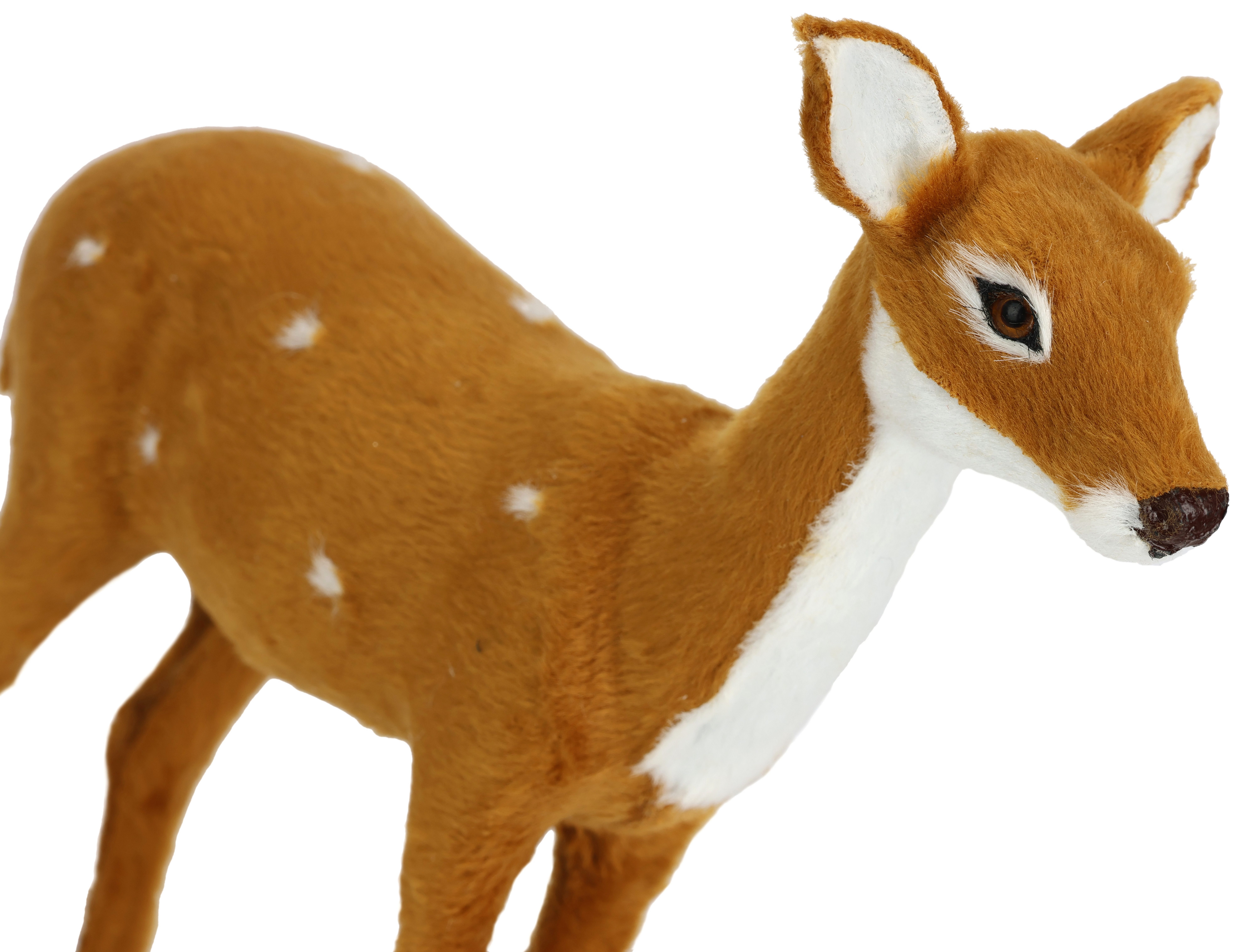 I.GE.A. Decoratief figuur Dierfiguur ree van kunstbont Realistisch bosdier standbeeld ornament knuffeldier kerstdecoratie (1 stuk)