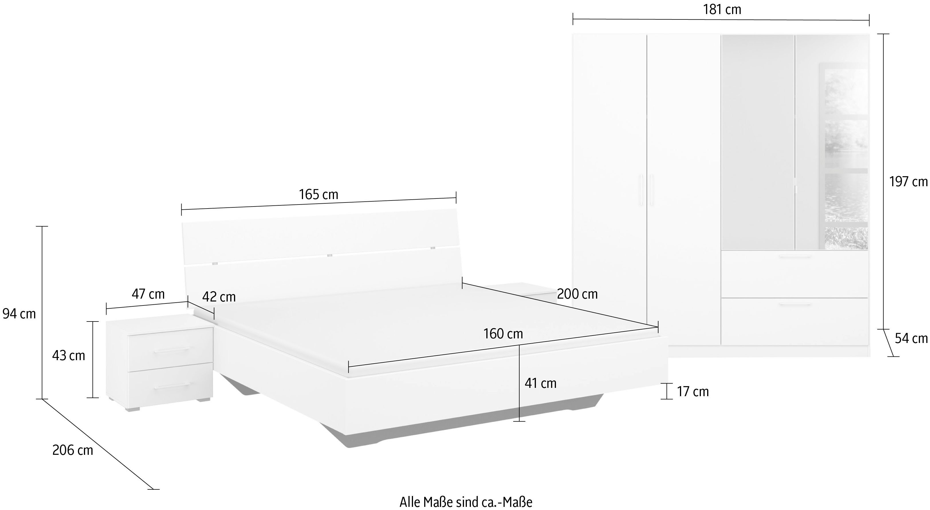 Slaapkamerserie Compleet slaapkamer Challenger (Set van 4 delen) Kast 2 breedtes, bed 3 breedtes, 2 nachttafels MADE IN GERMANY