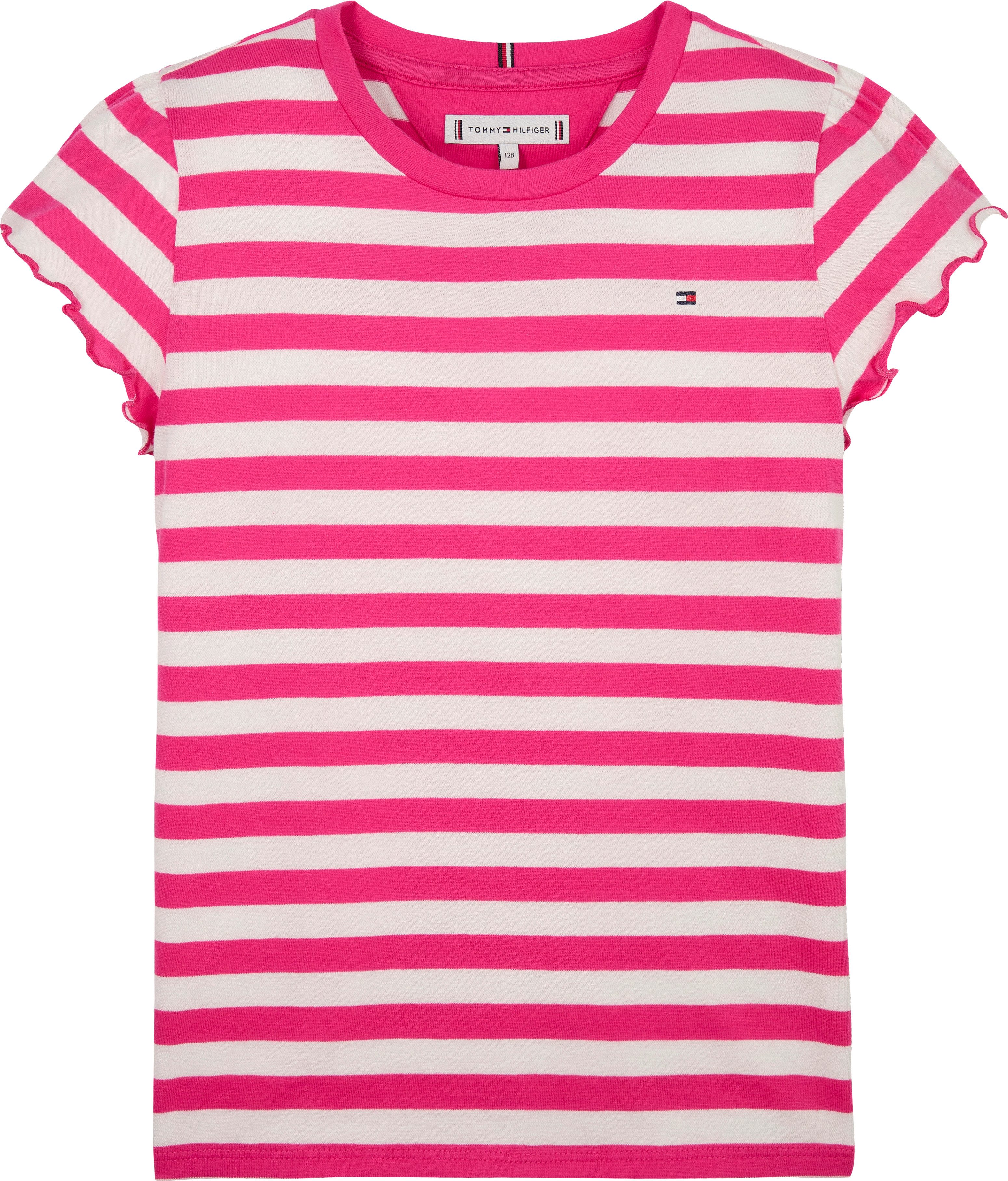 Tommy Hilfiger T-shirt ESSENTIAL STRIPE RUFFLE TOP SS voor kinderen tot 16 jaar, met golvende rand