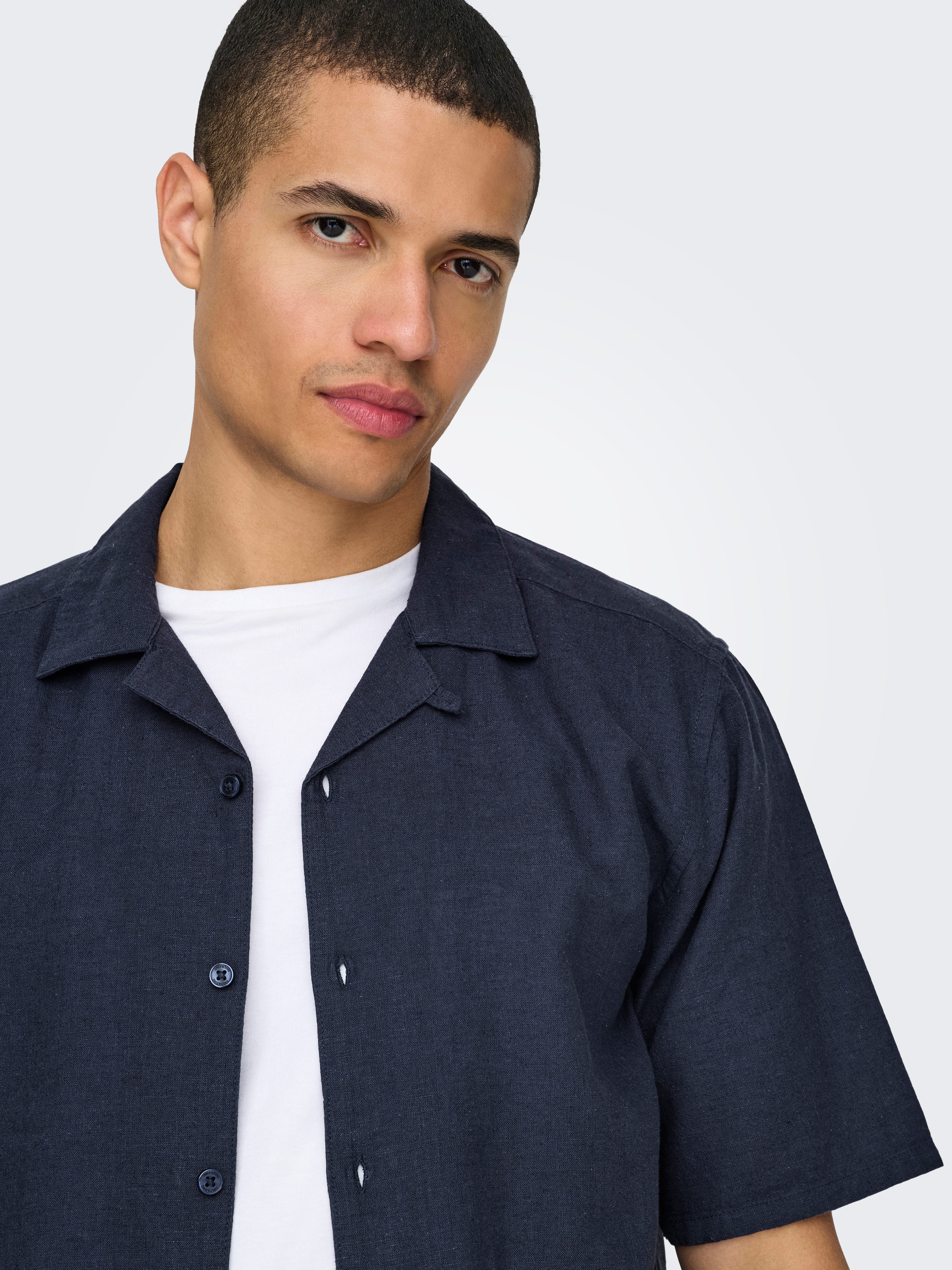 ONLY & SONS Overhemd met korte mouwen ONSCAIDEN SS SOLID RESORT LINEN NOOS