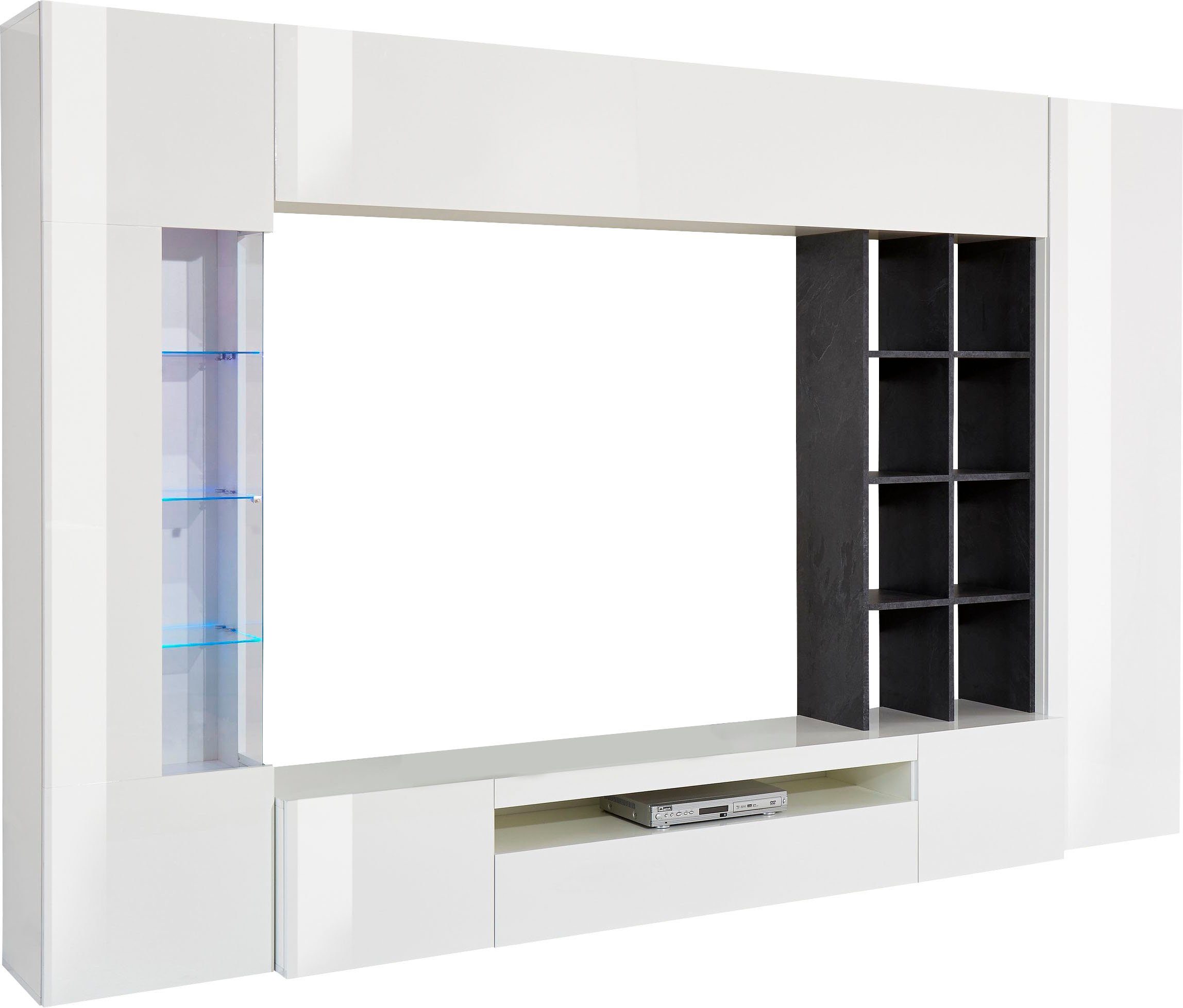 INOSIGN Wandmeubel New Egypt, wandmeubel, mediameubel, woonkamerwand 2 kleppen, 2 kleine deuren, 2 grote deuren, rekopbouw breedte 290 hoogte 191 (set, 5-delig)