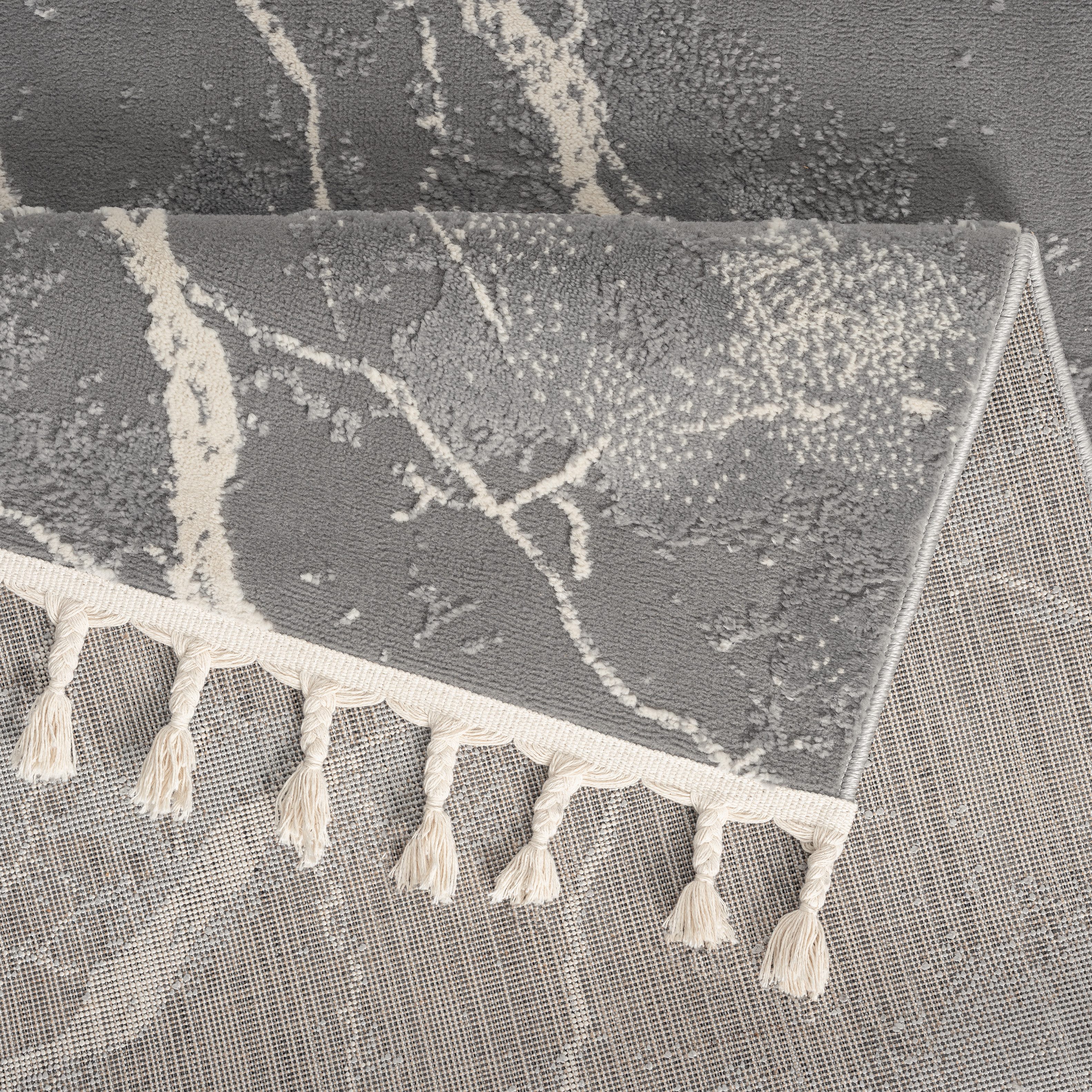 my home Vloerkleed Zoe, Hoog-Laag-Structuur met franjes, modern marmerdesign, woonkamer, slaapkamer,