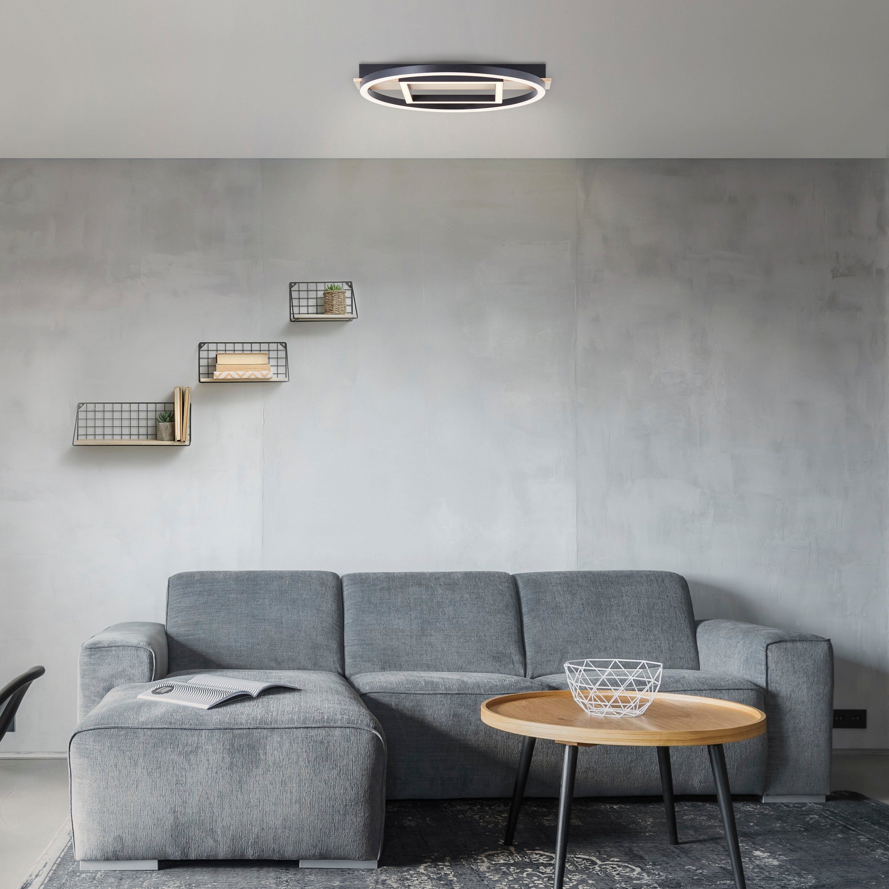 my home Led-plafondlamp Lysann plafondlamp 39 x 37 cm, 24 w, 2500 lm, 3000 k, hout/metaal, bruin/zwart (1 stuk)