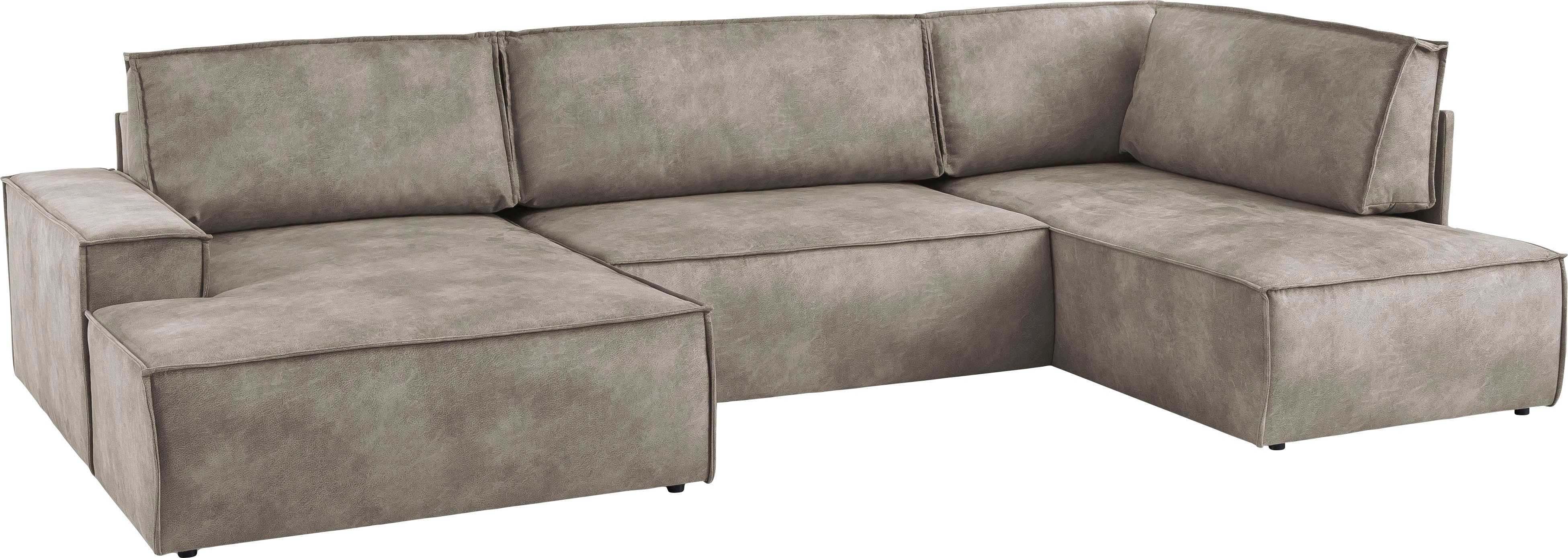 Home affaire Zithoek SHERWOOD 329 cm, U-vorm, slaapbank, Slaapfunctie met bedkist (194x139 cm), cord, vintage, fluweel