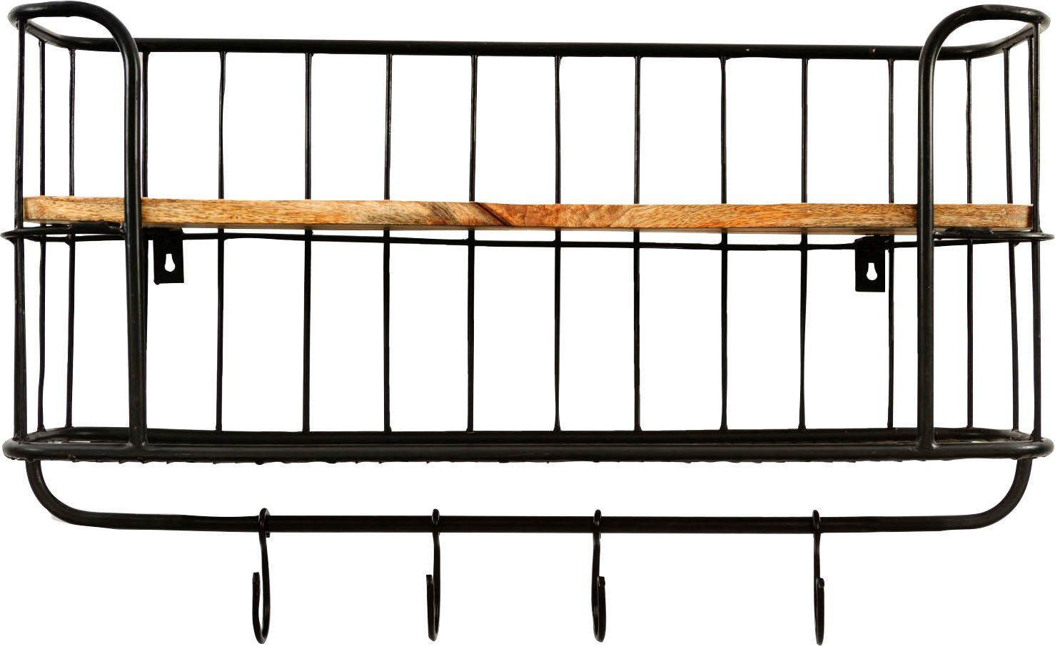 my Flair Wandplank Khandahar Hout & metaal, hoekig model, 2 legplanken, 4 hangers
