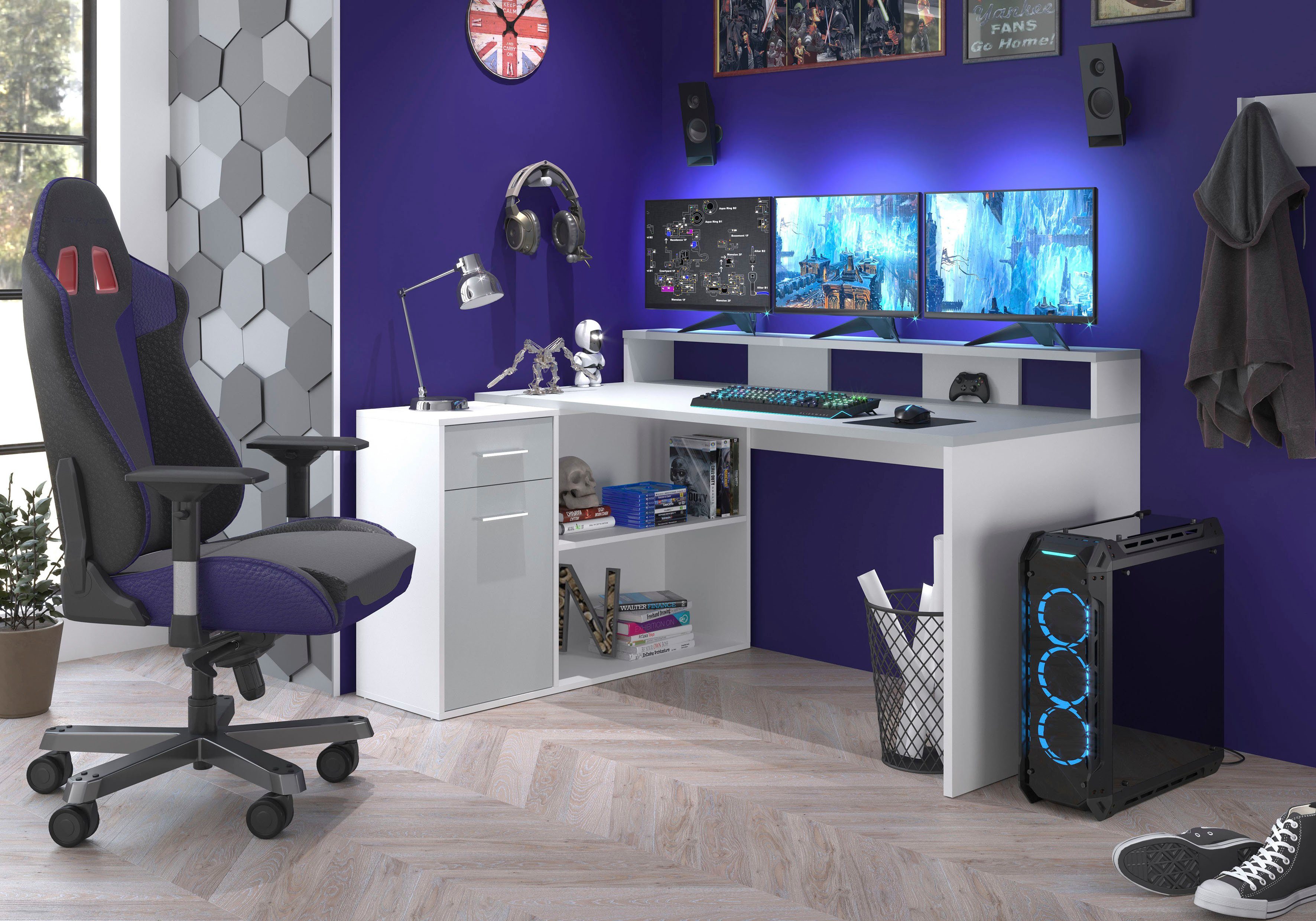 INOSIGN Bureau CHESTER Gamingtafel met lowboard - werktafel afmetingen (B/D/H) 160/115/92 cm (2 stuks)
