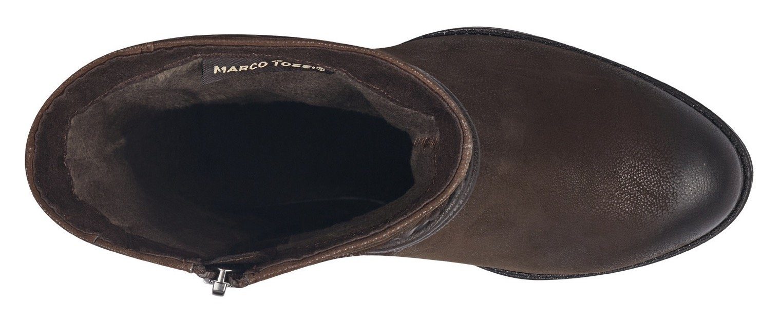 Marco Tozzi Cowboy laars blokhak, korte laarzen, westernlaarsjes met gevlochten decoratieve bandjes