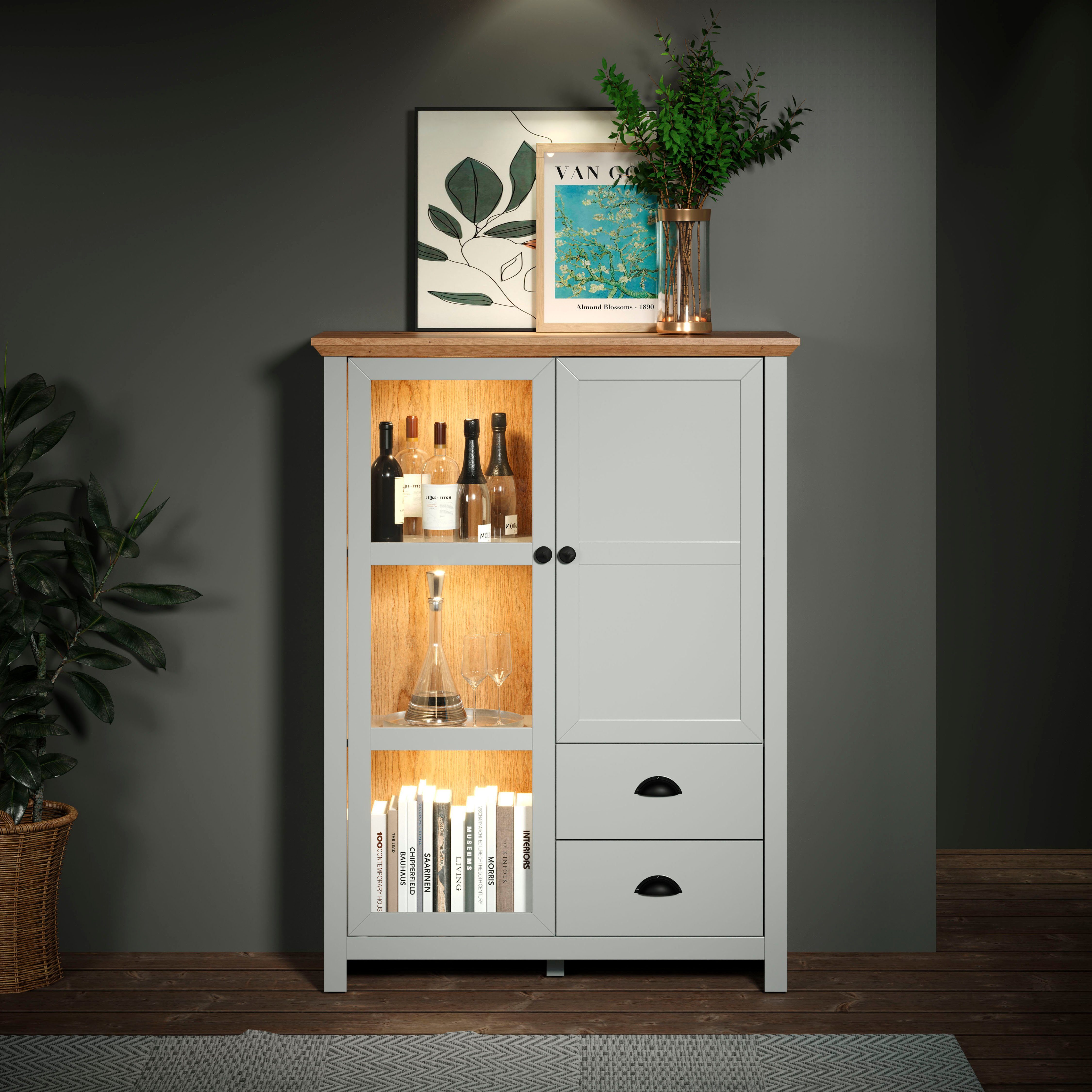 Home affaire Highboard Herzwill Breedte 97 cm, hoogte 130 cm, bergruimte, deuren en romp, mat grijs