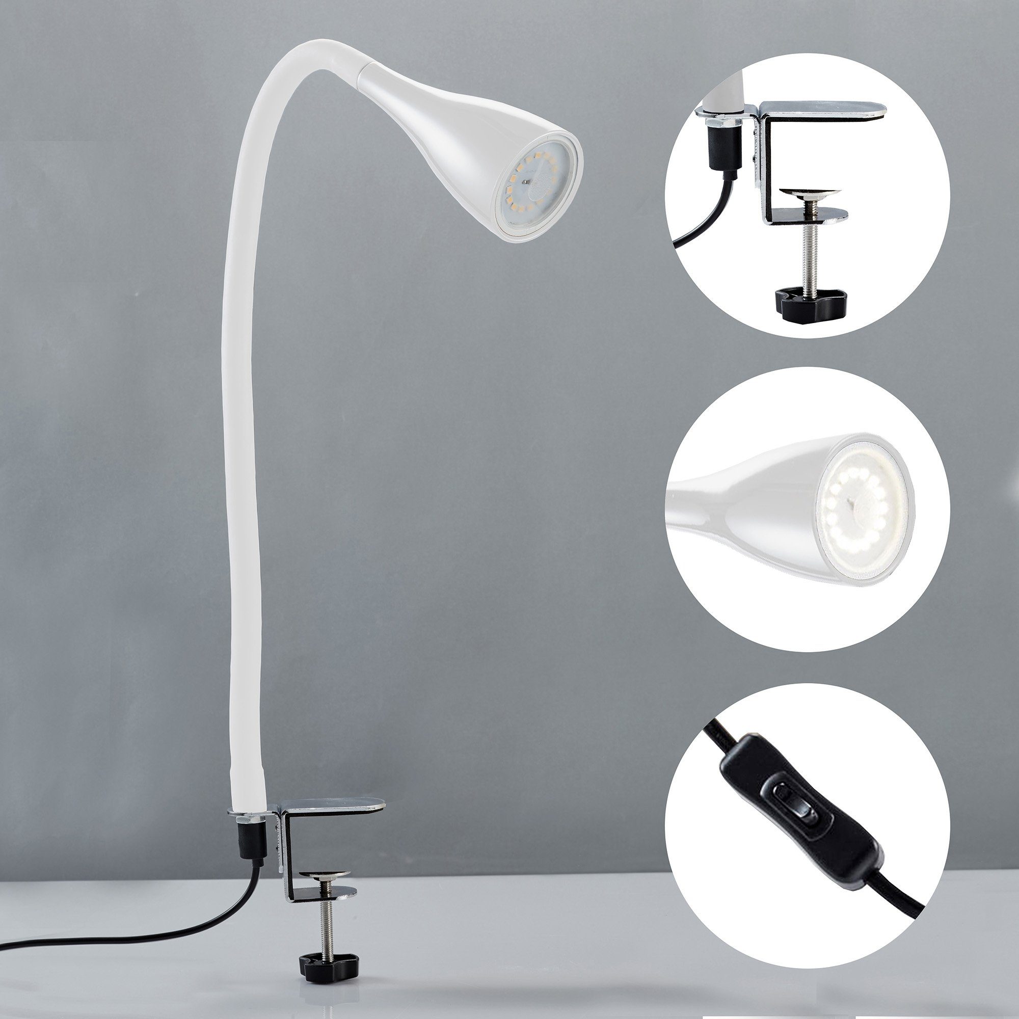B.K.Licht Led-klemlamp Sirius LED tafellamp dimbaar bureau lamp nachttafellamp