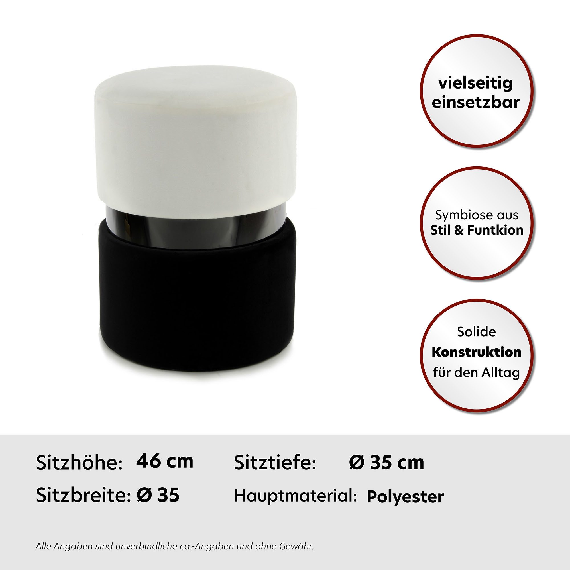 Kayoom Zithocker Kruk Gipsy 825, stijlvolle zitkruk, ronde vorm, stijlvol ontwerp fluweelzacht, ruimtebesparend, veelzijdig inzetbaar, zachte bekleding (1 stuk)