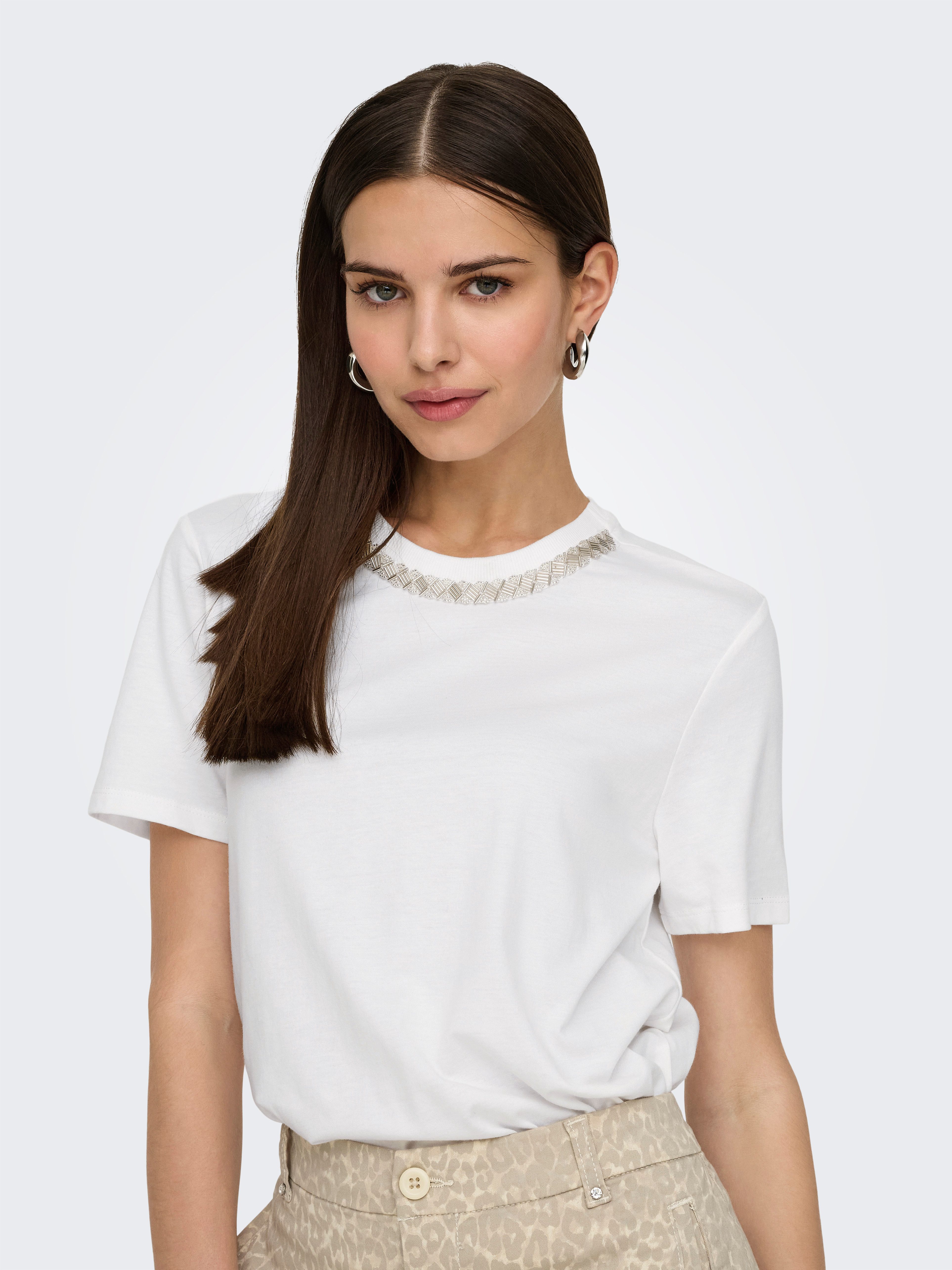 Only Shirt met korte mouwen ONLPARKER S/S O-NECK BLING TOP BOX JRS